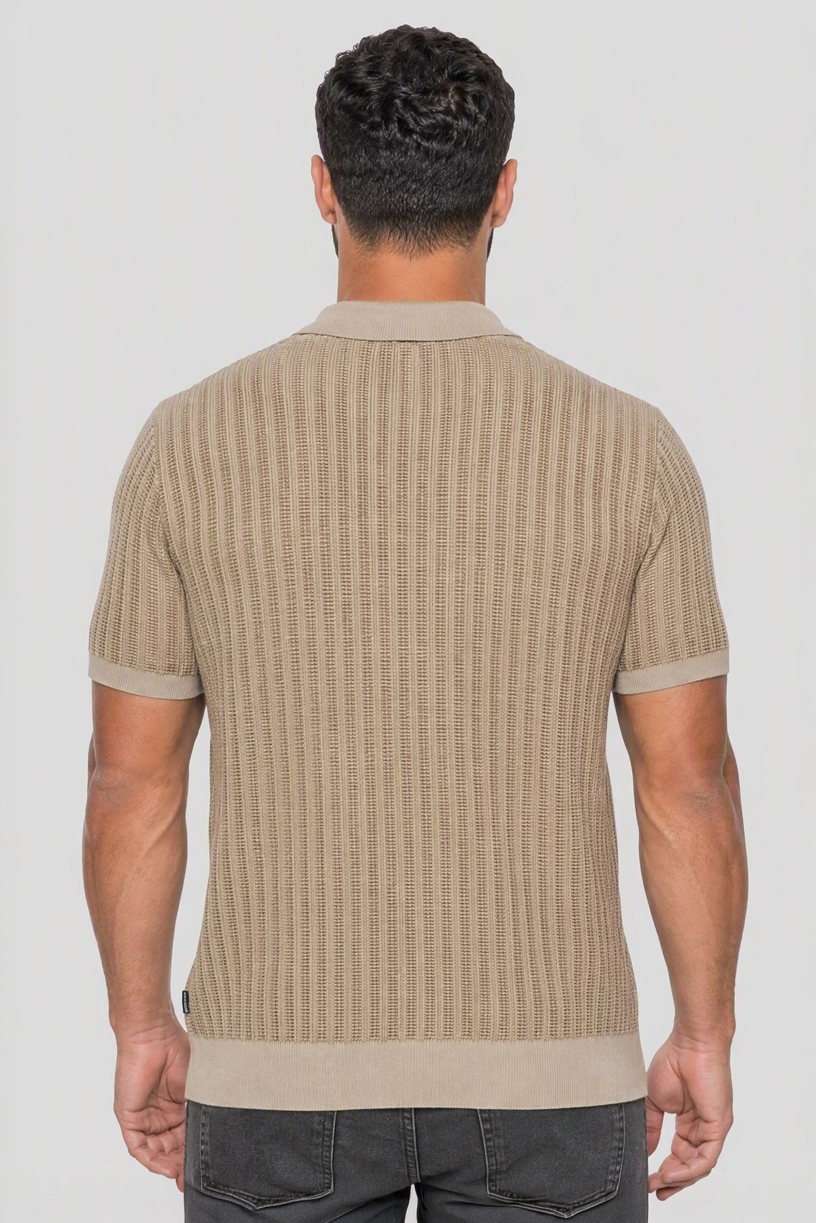 Men Spread Collar Short Sleeve Knitted Polo Shirt, Beige