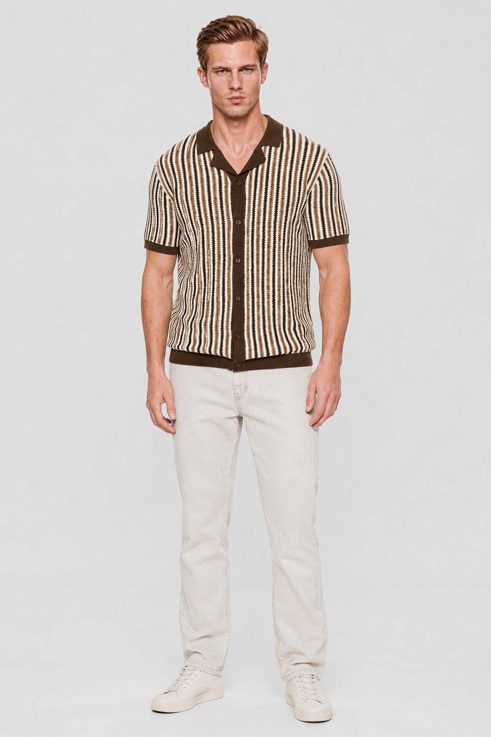 Men Regular Fit Short Sleeve Stripe Polo Shirt, Multicolor