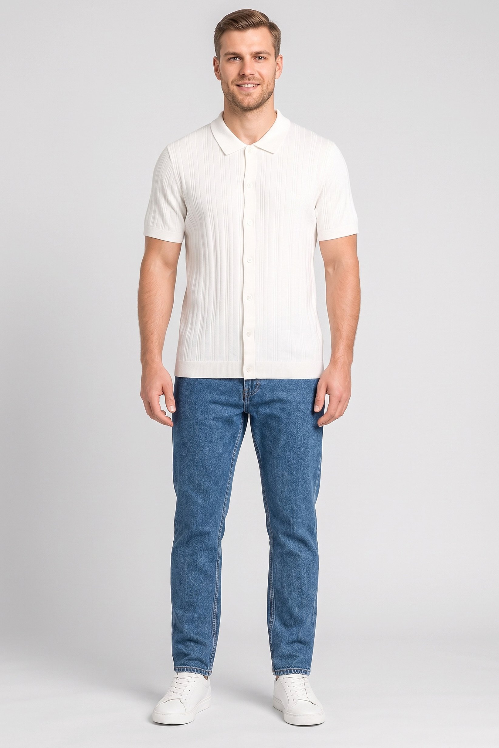 Men Regular Fit Short Sleeve Polo Shirt, Off White