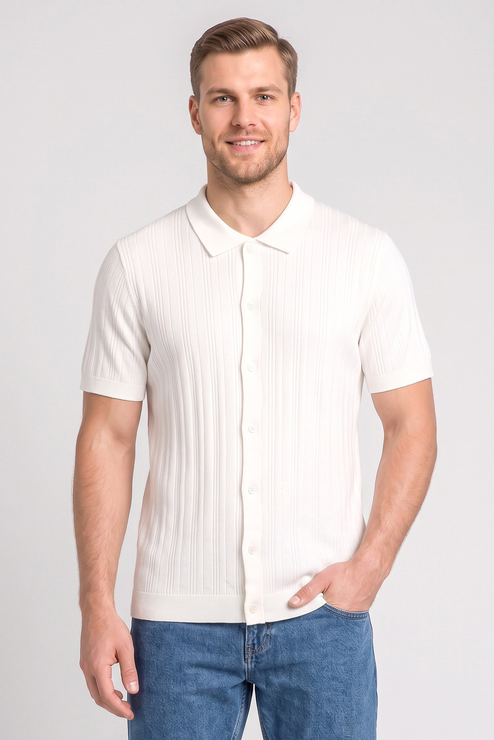 Men Regular Fit Short Sleeve Polo Shirt, Off White