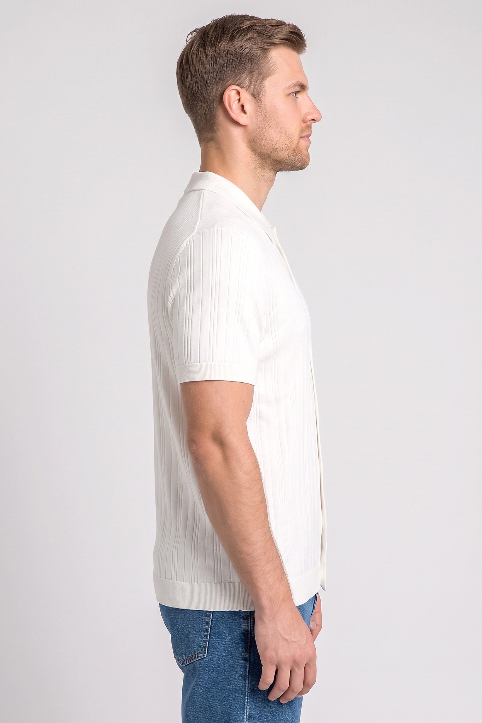 Men Regular Fit Short Sleeve Polo Shirt, Off White