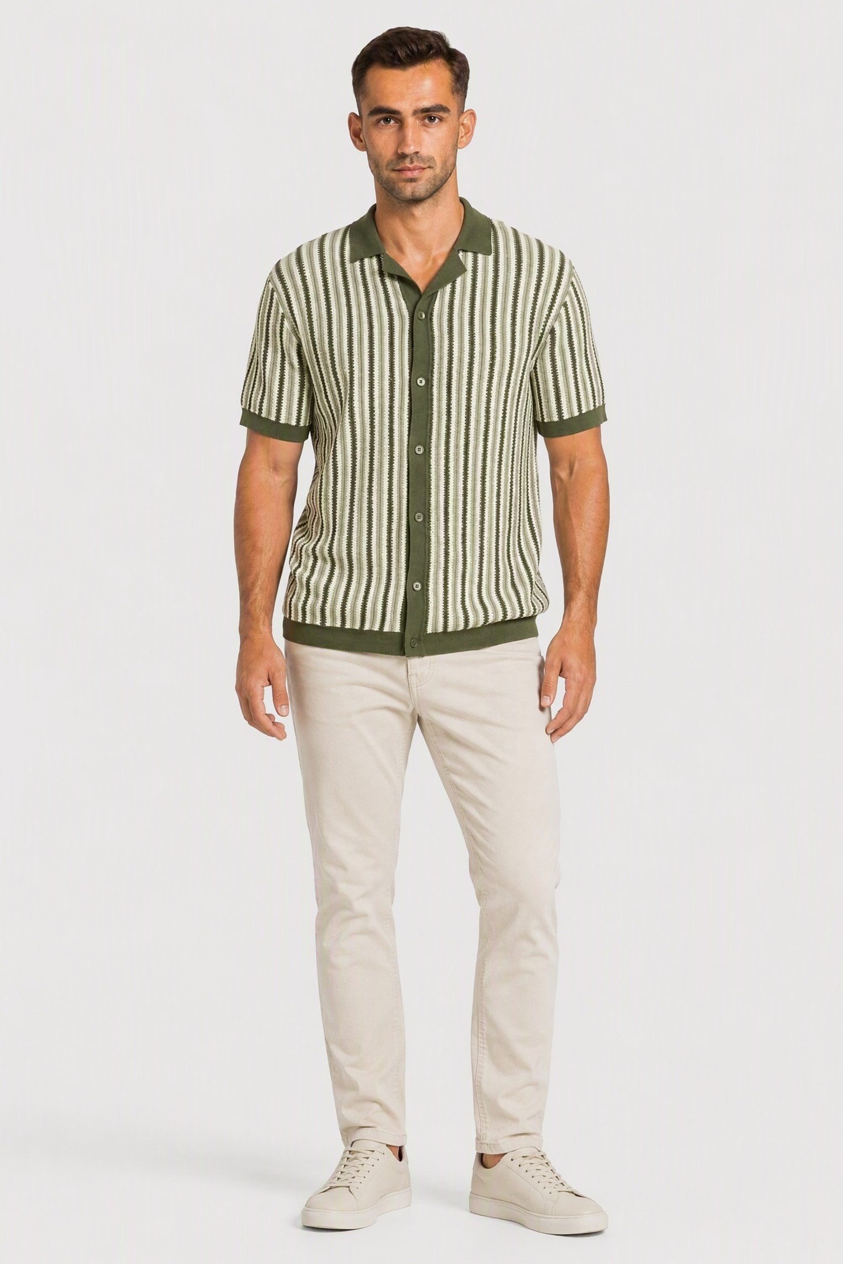 Men Regular Fit Short Sleeve Stripe Polo Shirt, Multicolor