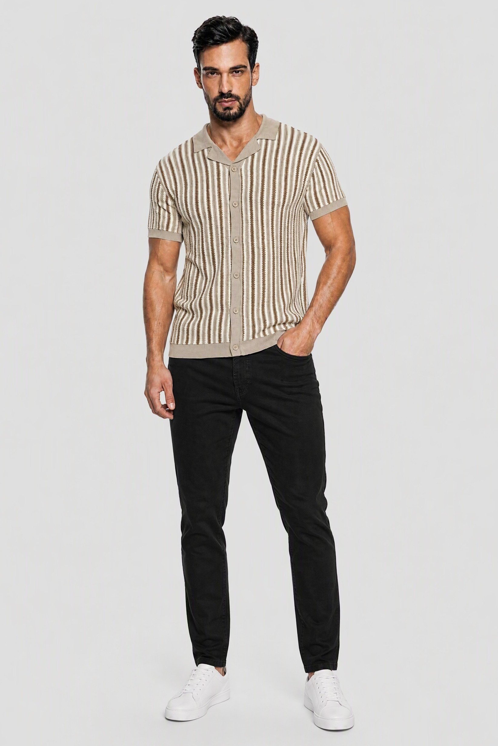 Men Regular Fit Short Sleeve Stripe Polo Shirt, Multicolor