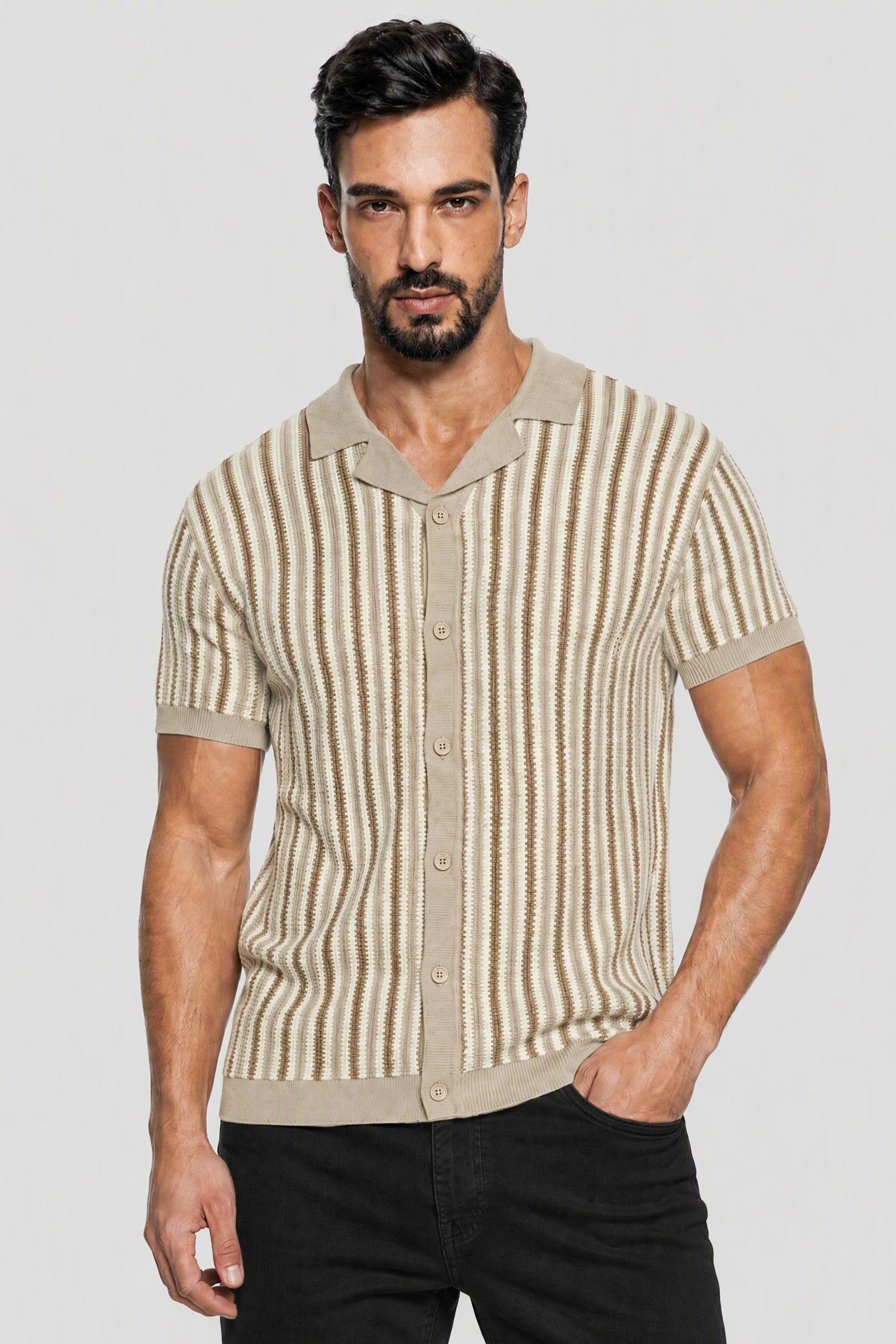 Men Regular Fit Short Sleeve Stripe Polo Shirt, Multicolor