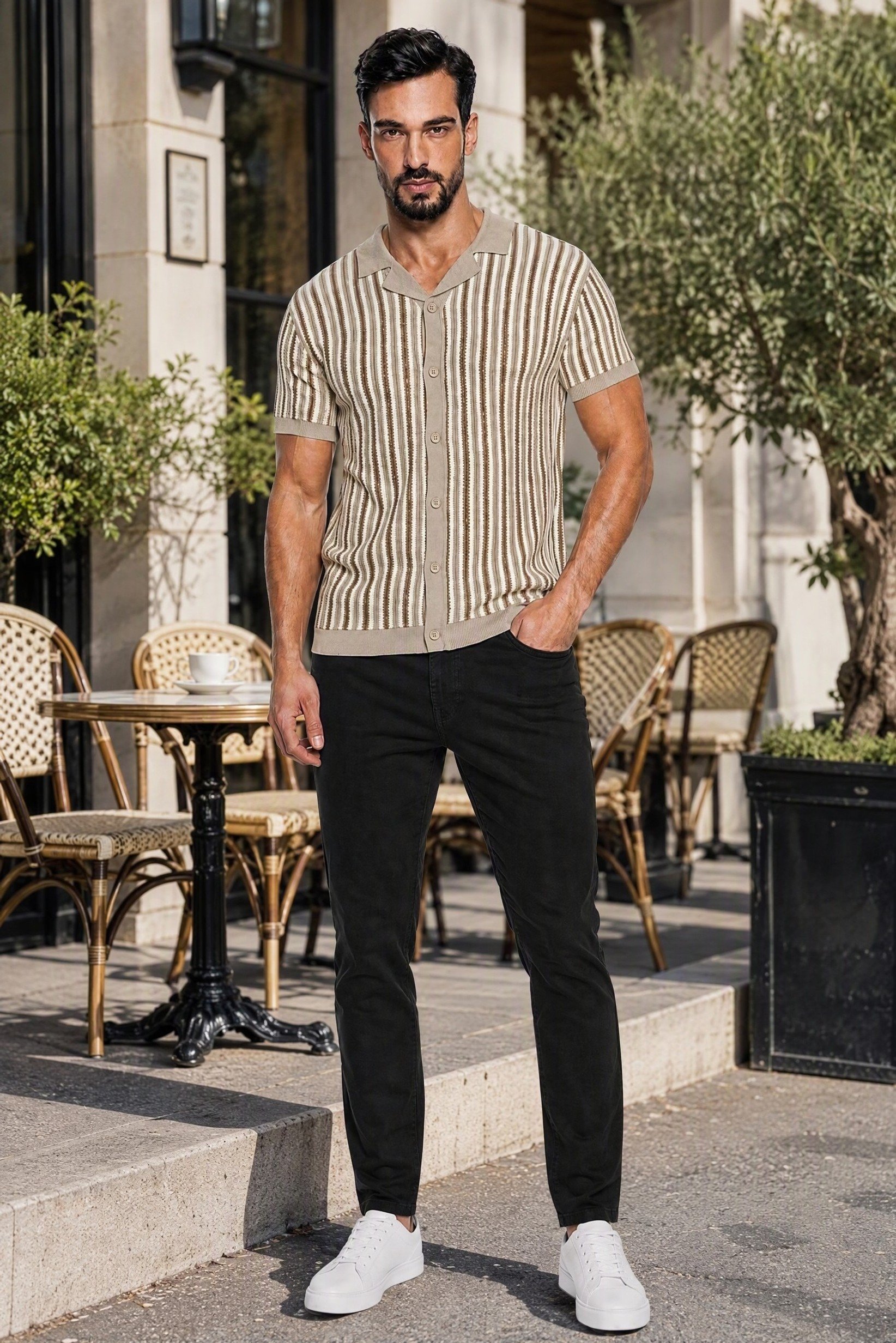 Men Regular Fit Short Sleeve Stripe Polo Shirt, Multicolor