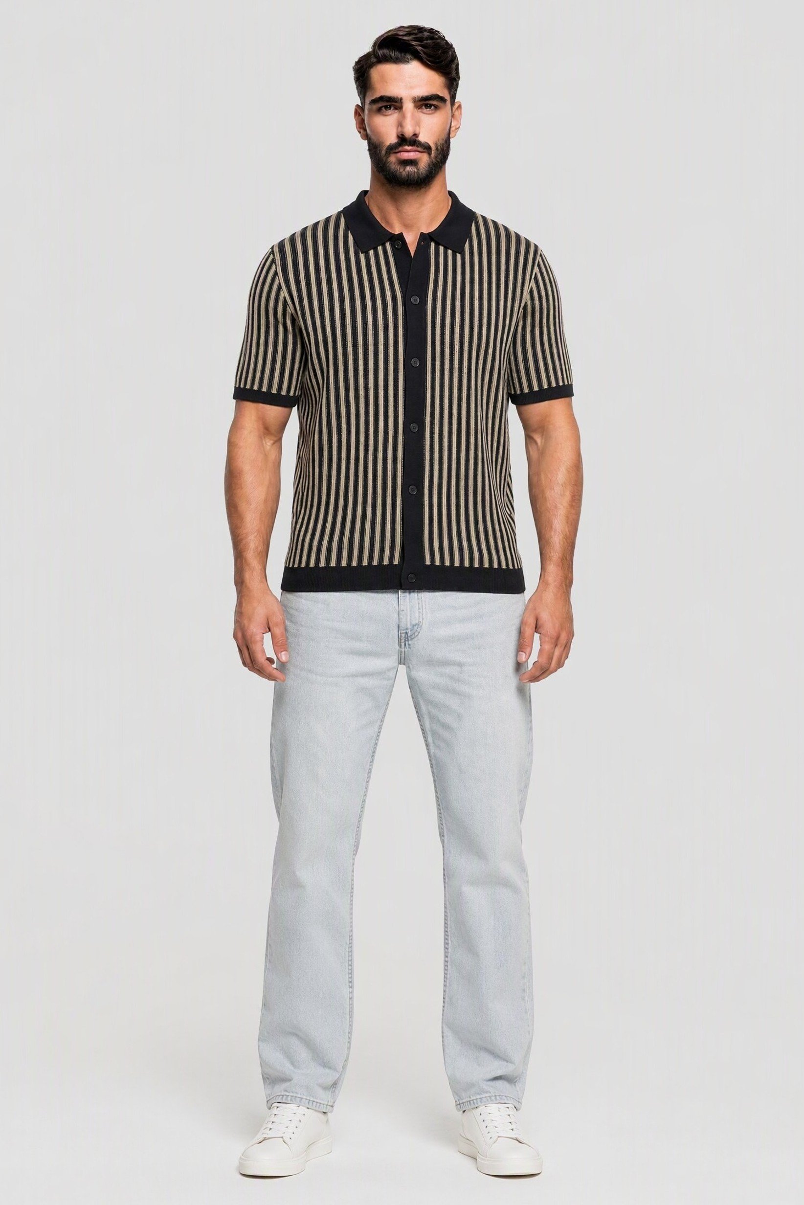 Men Regular Fit Short Sleeve Stripe Polo Shirt, Multicolor