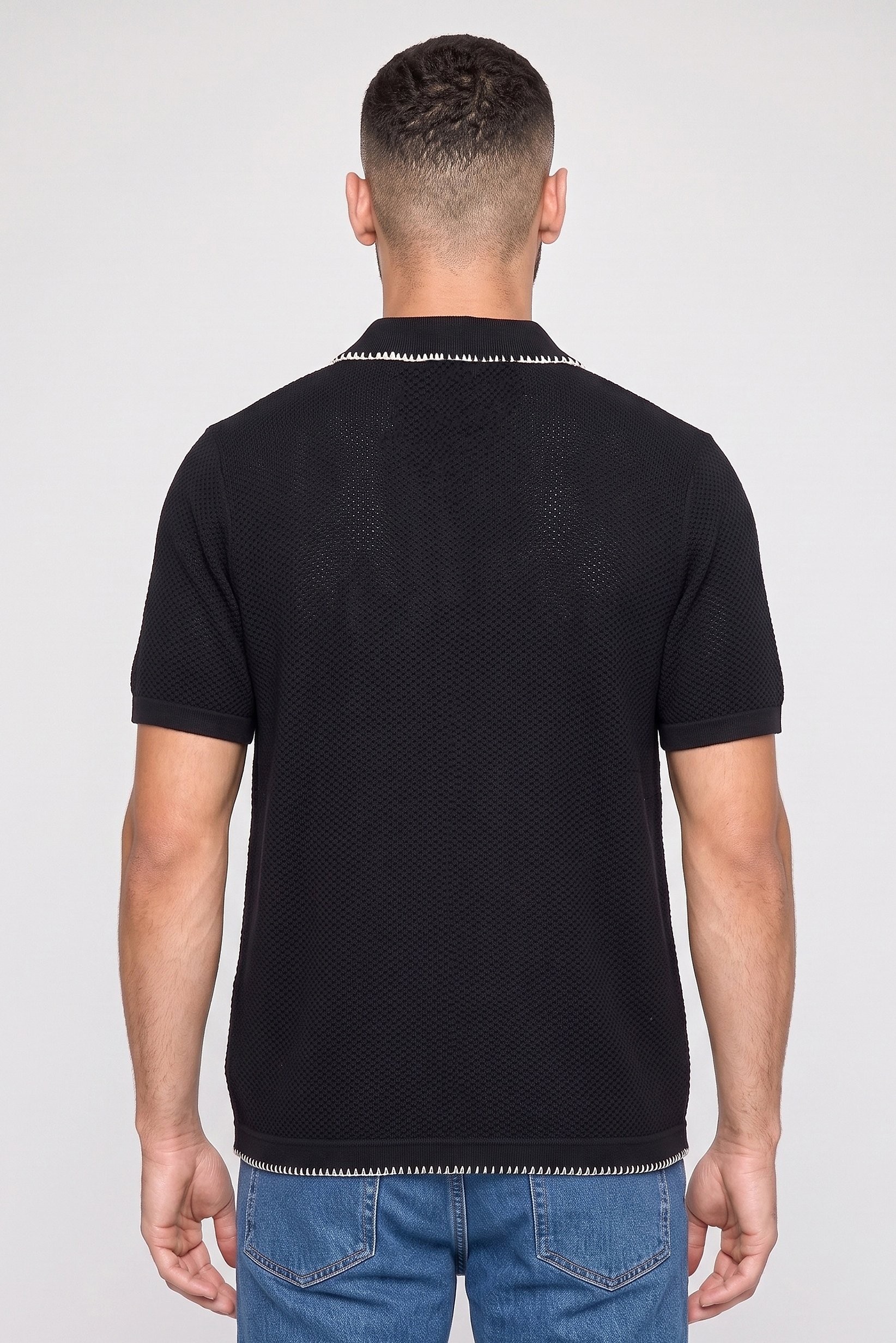 Men Regular Fit Textured Short Sleeve Casual Shirt, Black