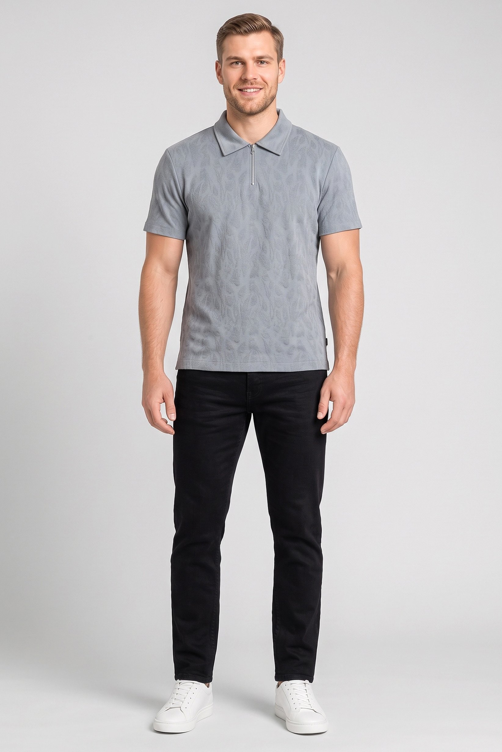 Men Regular Fit Short Sleeve Textured Polo Shirt, Slate Blue