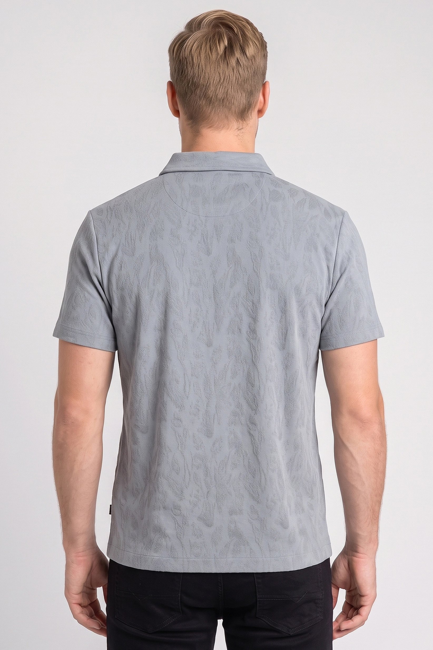 Men Regular Fit Short Sleeve Textured Polo Shirt, Slate Blue