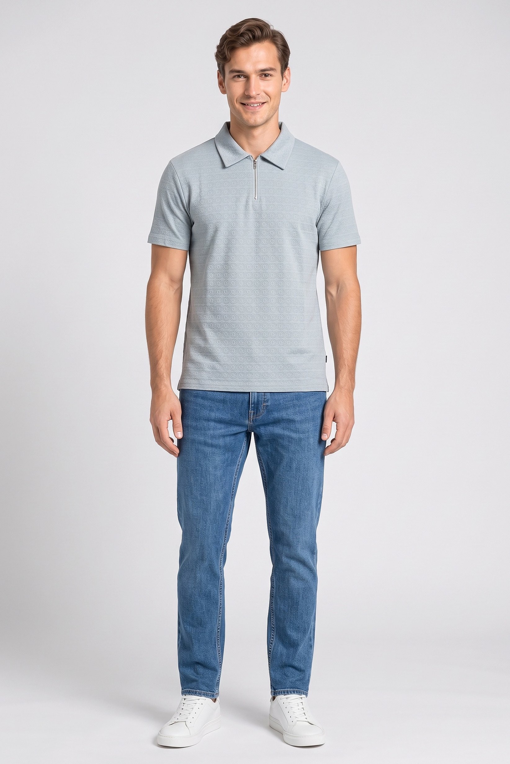 Men Regular Fit Short Sleeve Textured Polo Shirt, Light Sage
