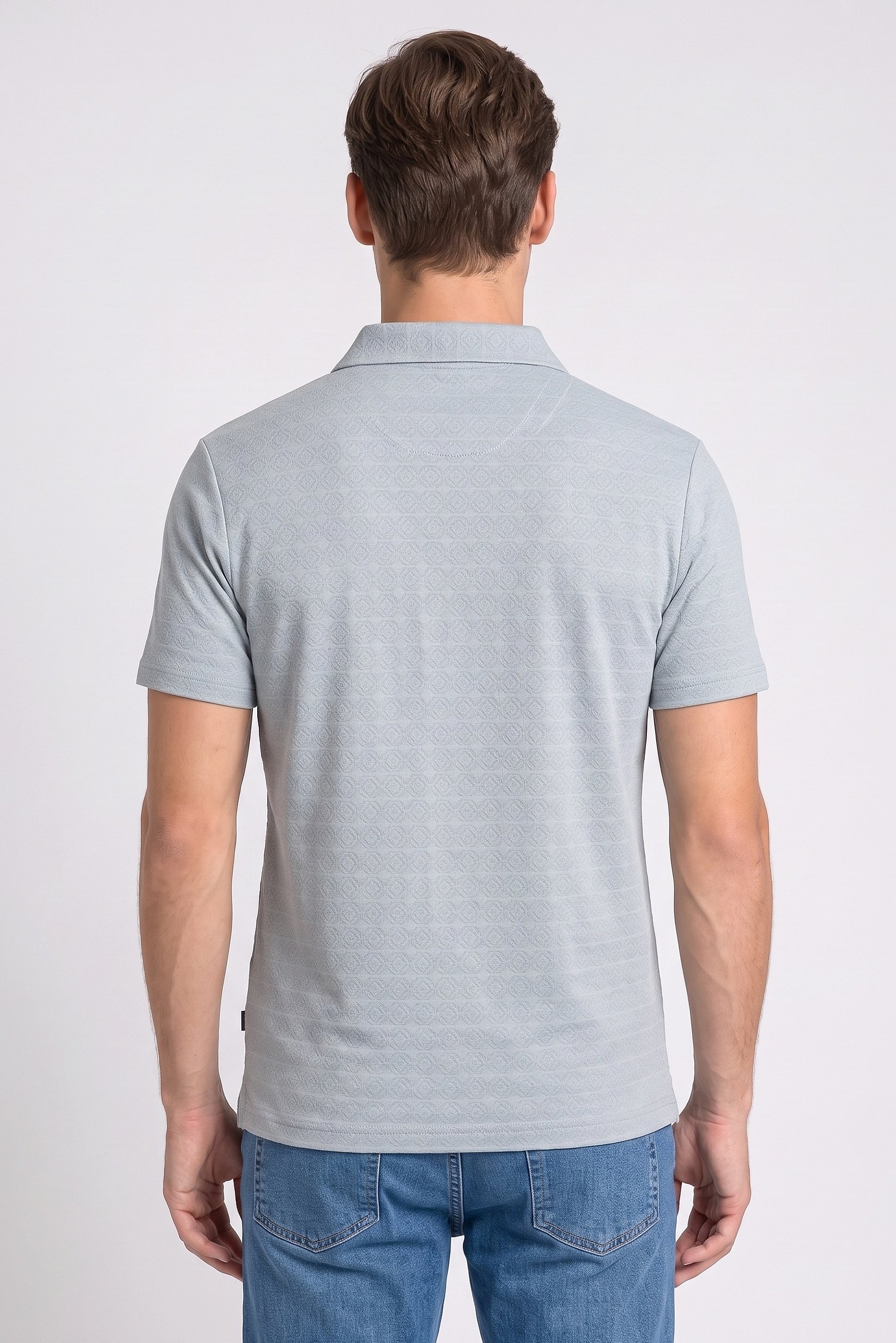 Men Regular Fit Short Sleeve Textured Polo Shirt, Light Sage