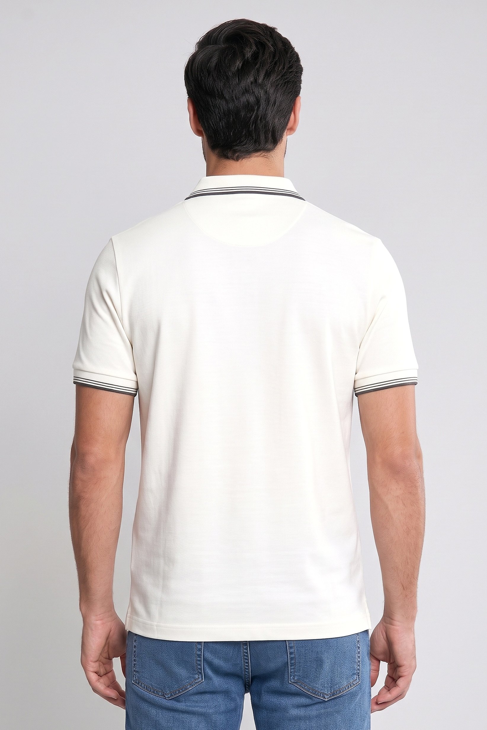 Men Regular Fit Short Sleeve Plain Polo Shirt, Off White