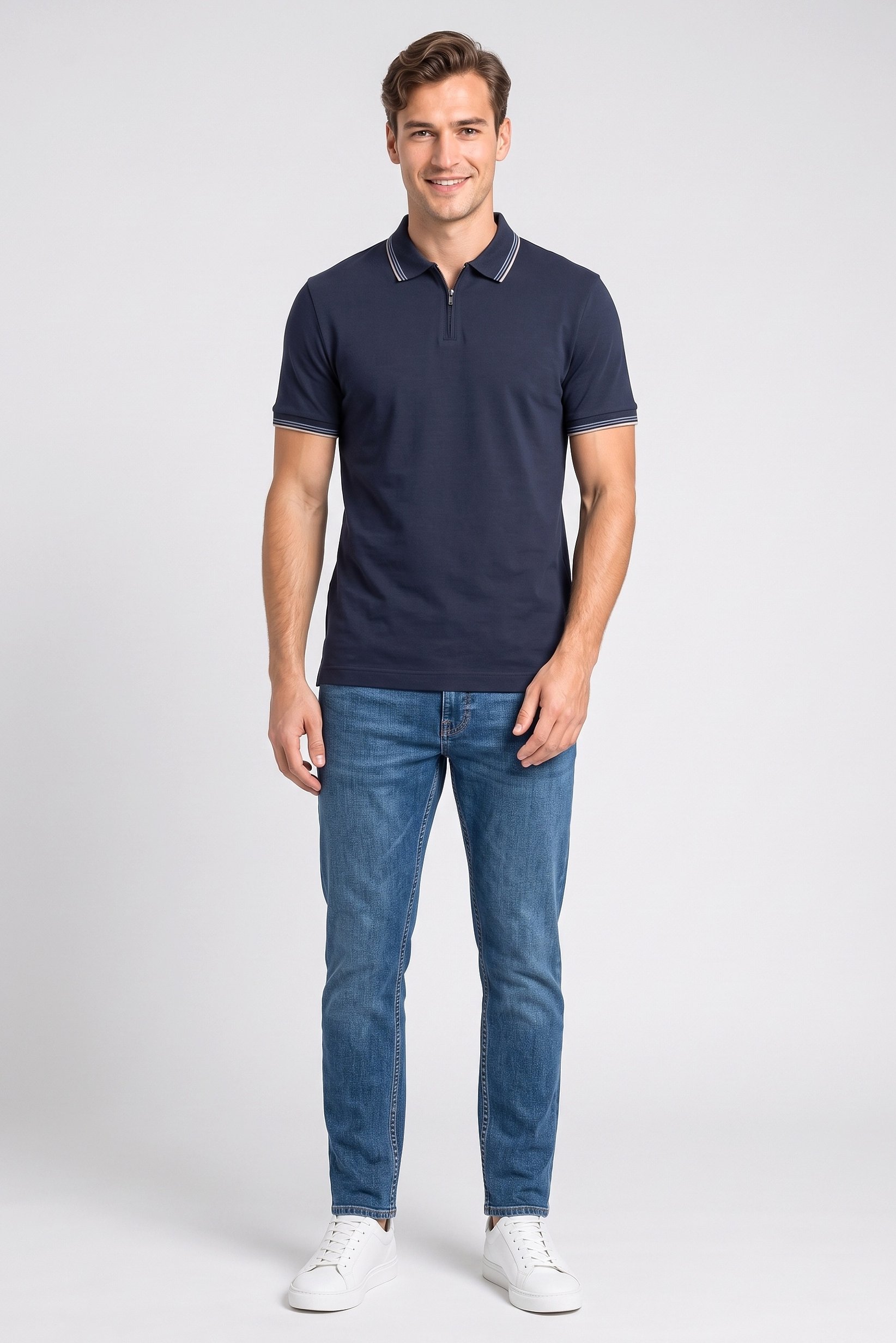 Men Regular Fit Short Sleeve Plain Polo Shirt, Navy