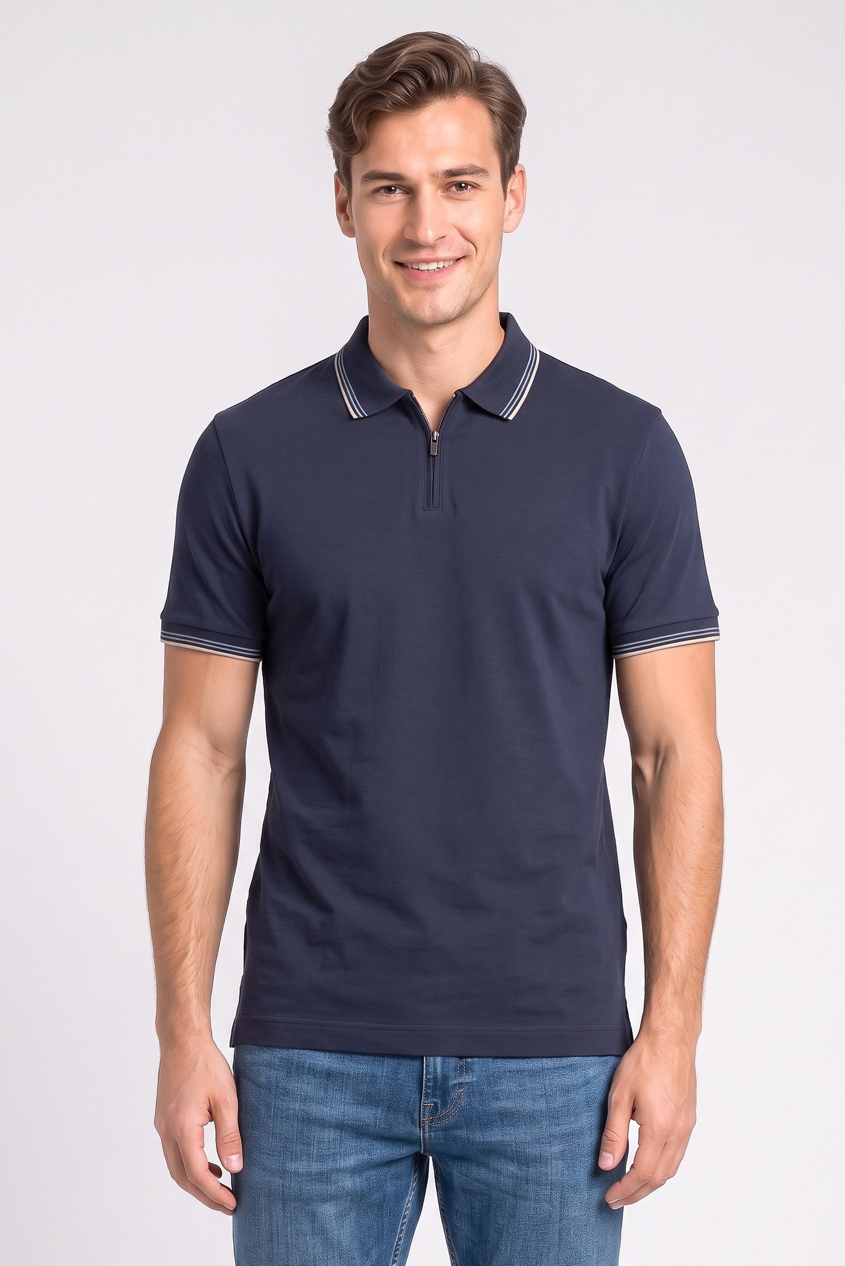 Men Regular Fit Short Sleeve Plain Polo Shirt, Navy