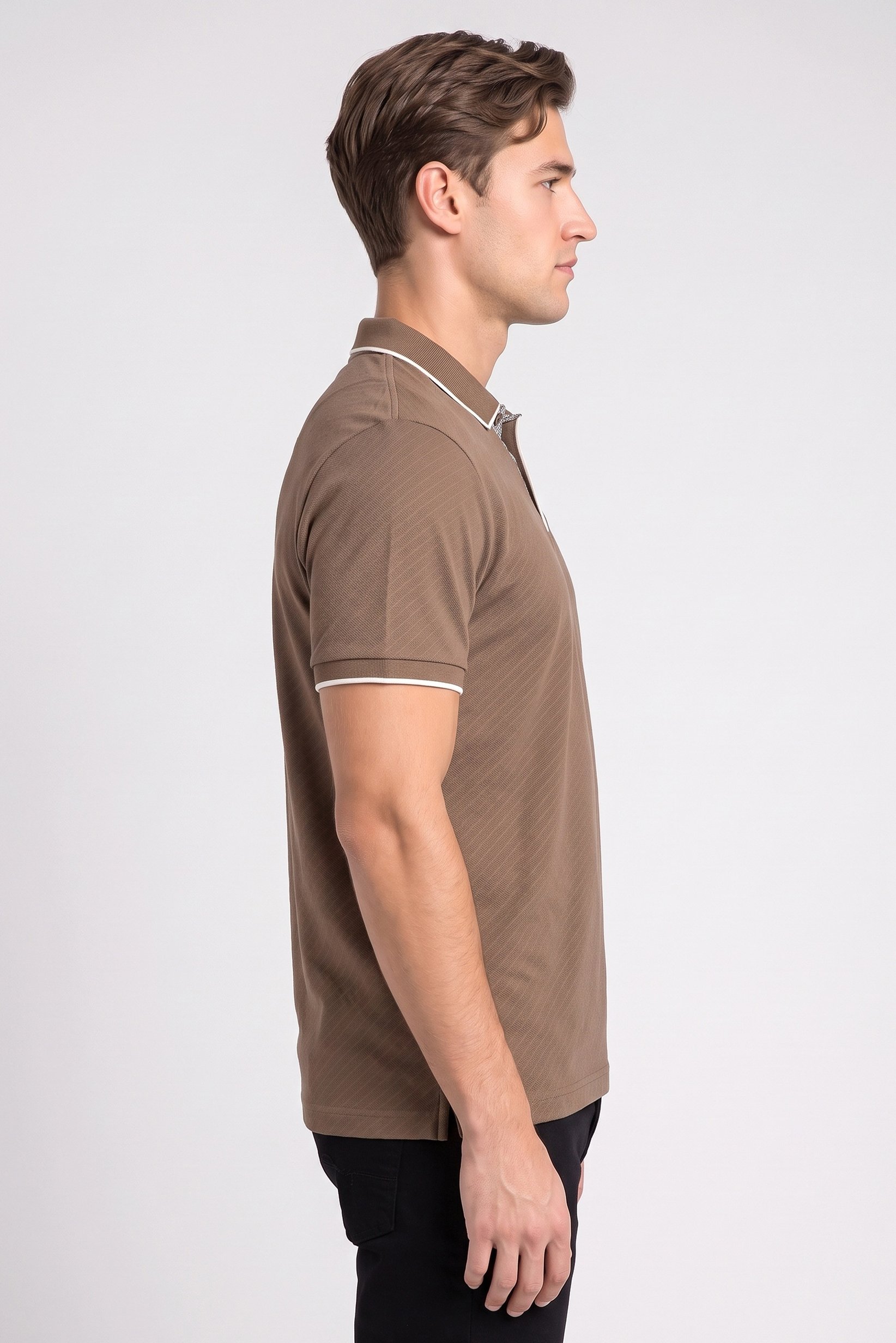Men Regular Fit Short Sleeve Textured Polo Shirt, Dusty Brown