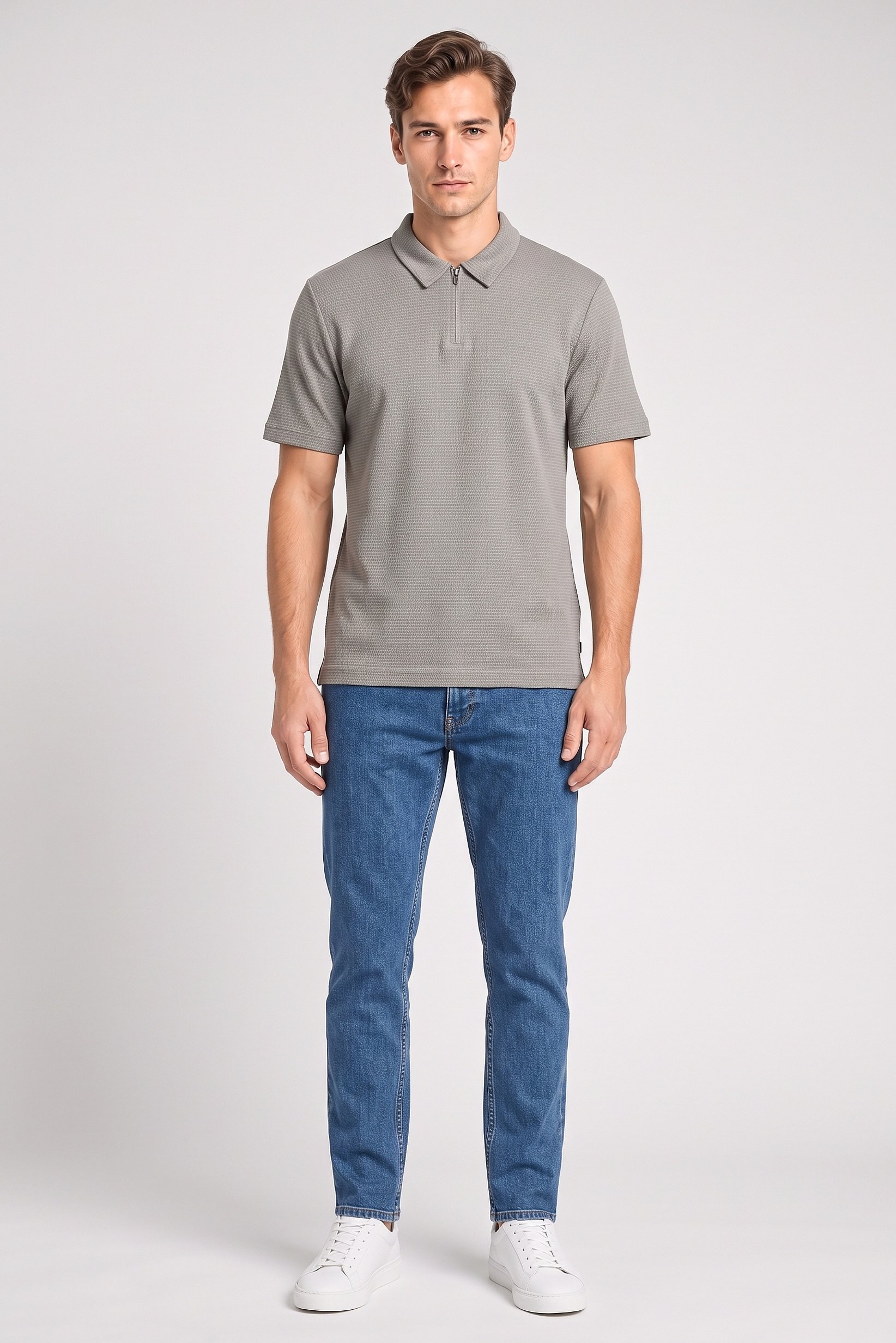 Men Regular Fit Short Sleeve Textured Polo Shirt, Sage Green