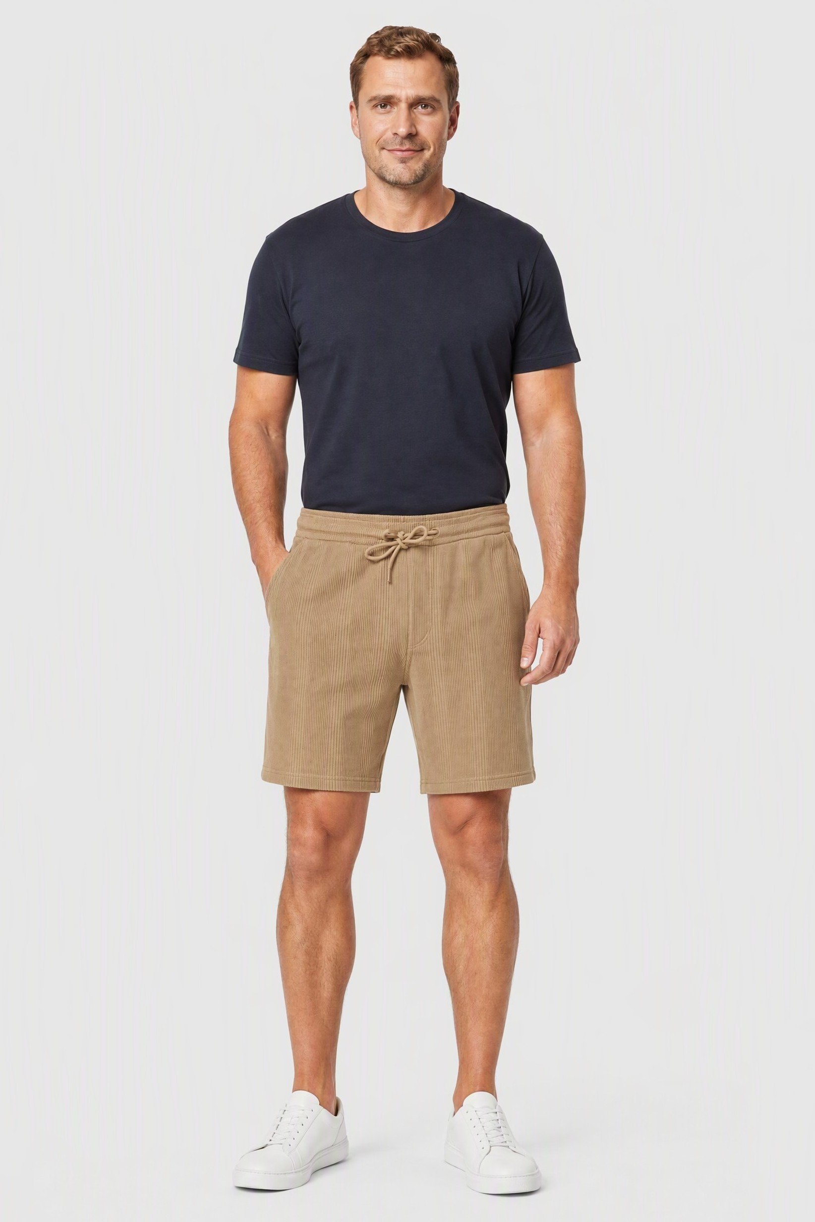 Men Relaxed Fit Textured Basic Short, Light Tan