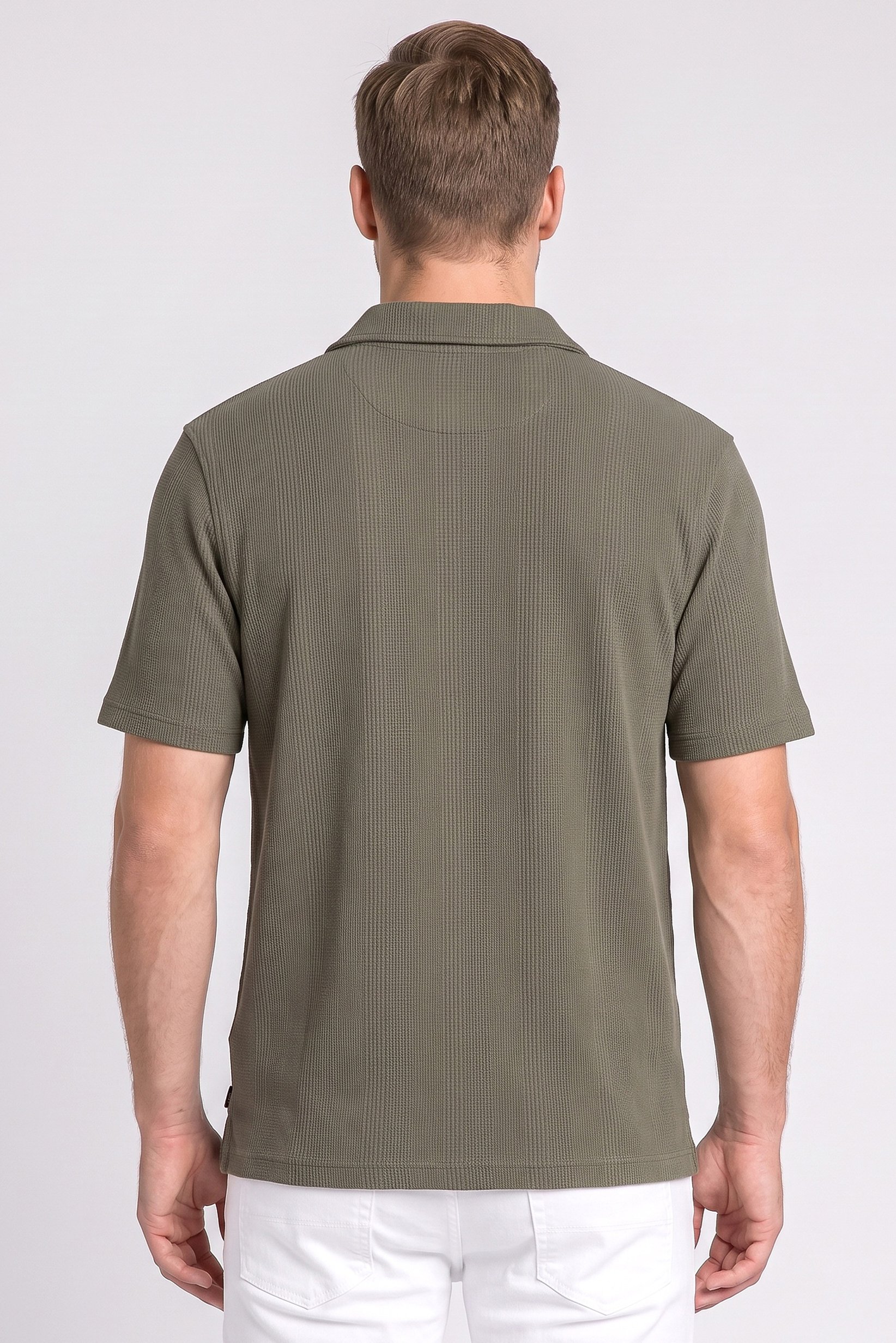 Men Regular Fit Jacquard Waffle Short Sleeve Polo Shirt, Olive