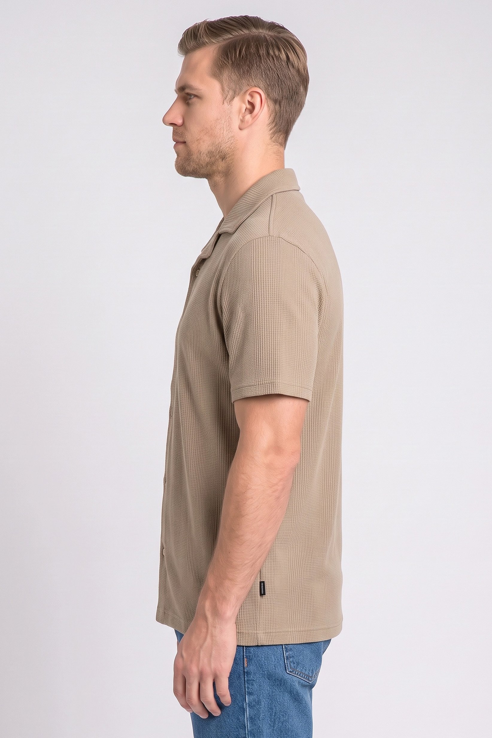 Men Regular Fit Short Sleeve Textured Casual Shirt, Light Brown
