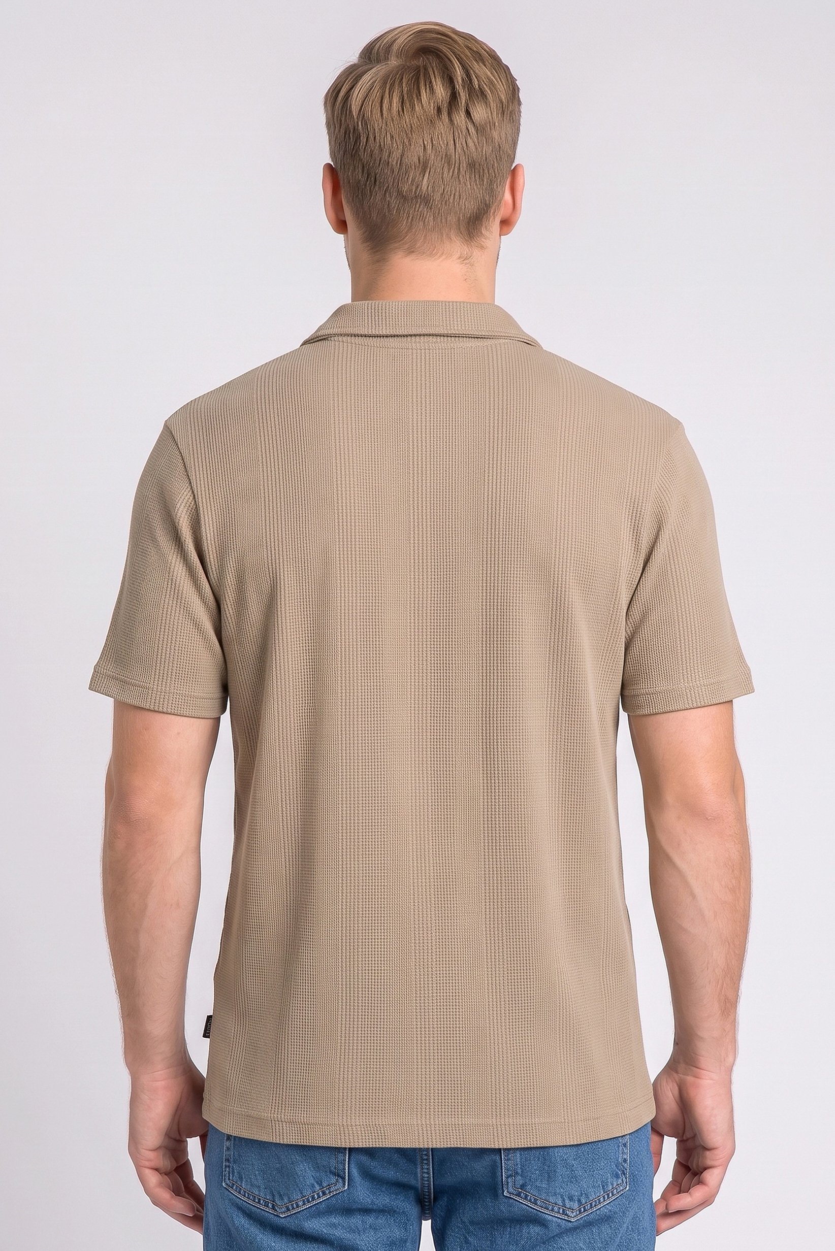 Men Regular Fit Short Sleeve Textured Casual Shirt, Light Brown