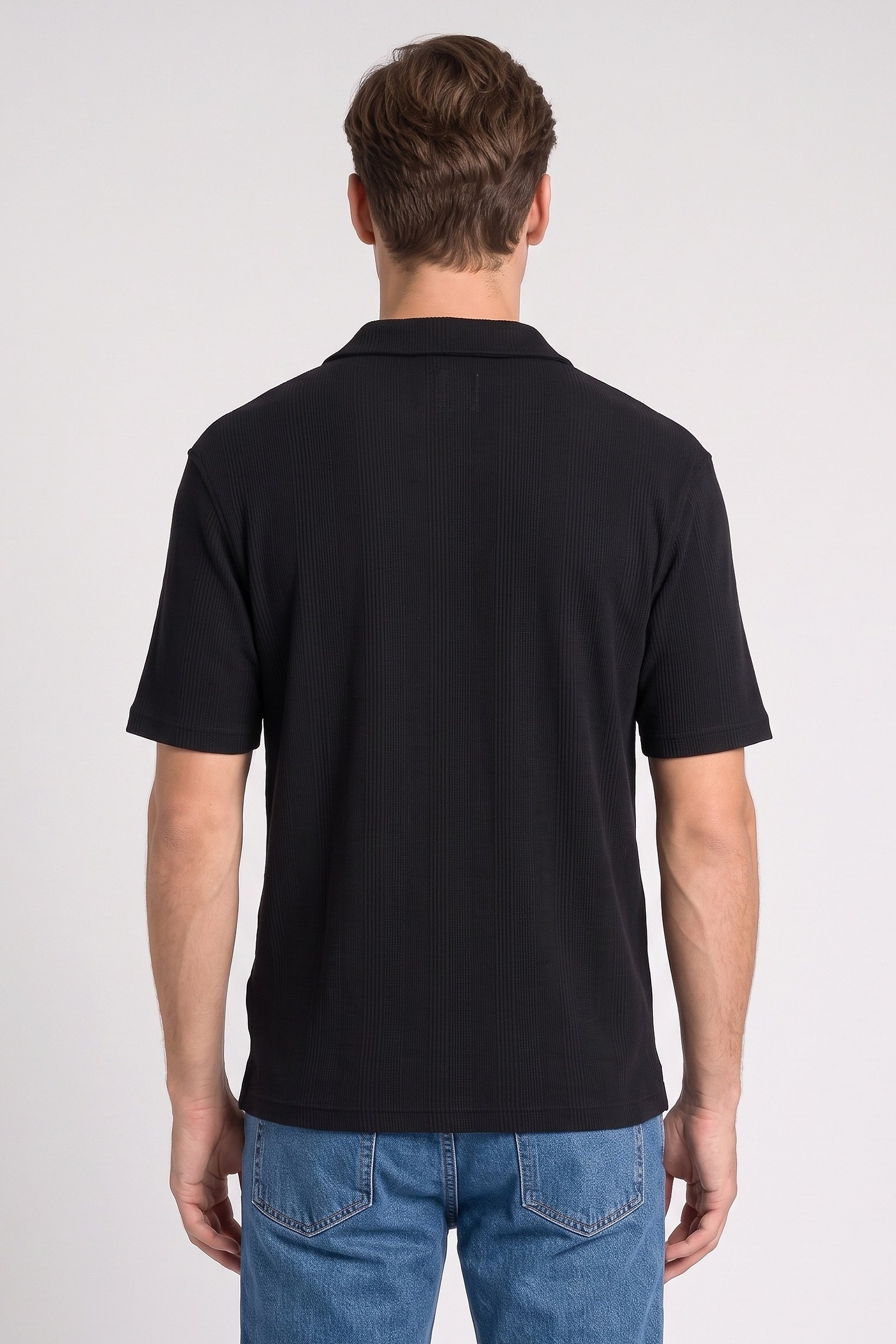 Men Regular Fit Textured Short Sleeve Casual Shirt, Black