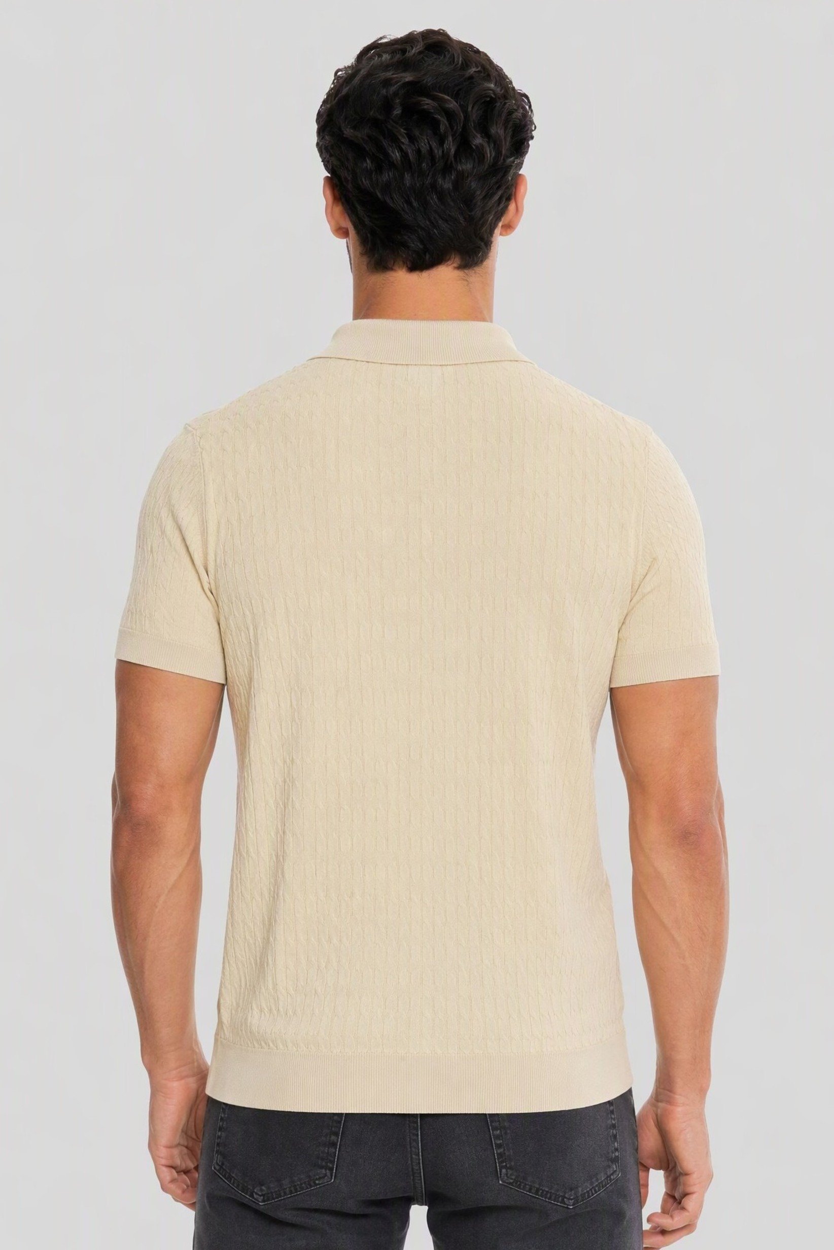 Men Regular Fit Textured Short Sleeve Polo, Biege