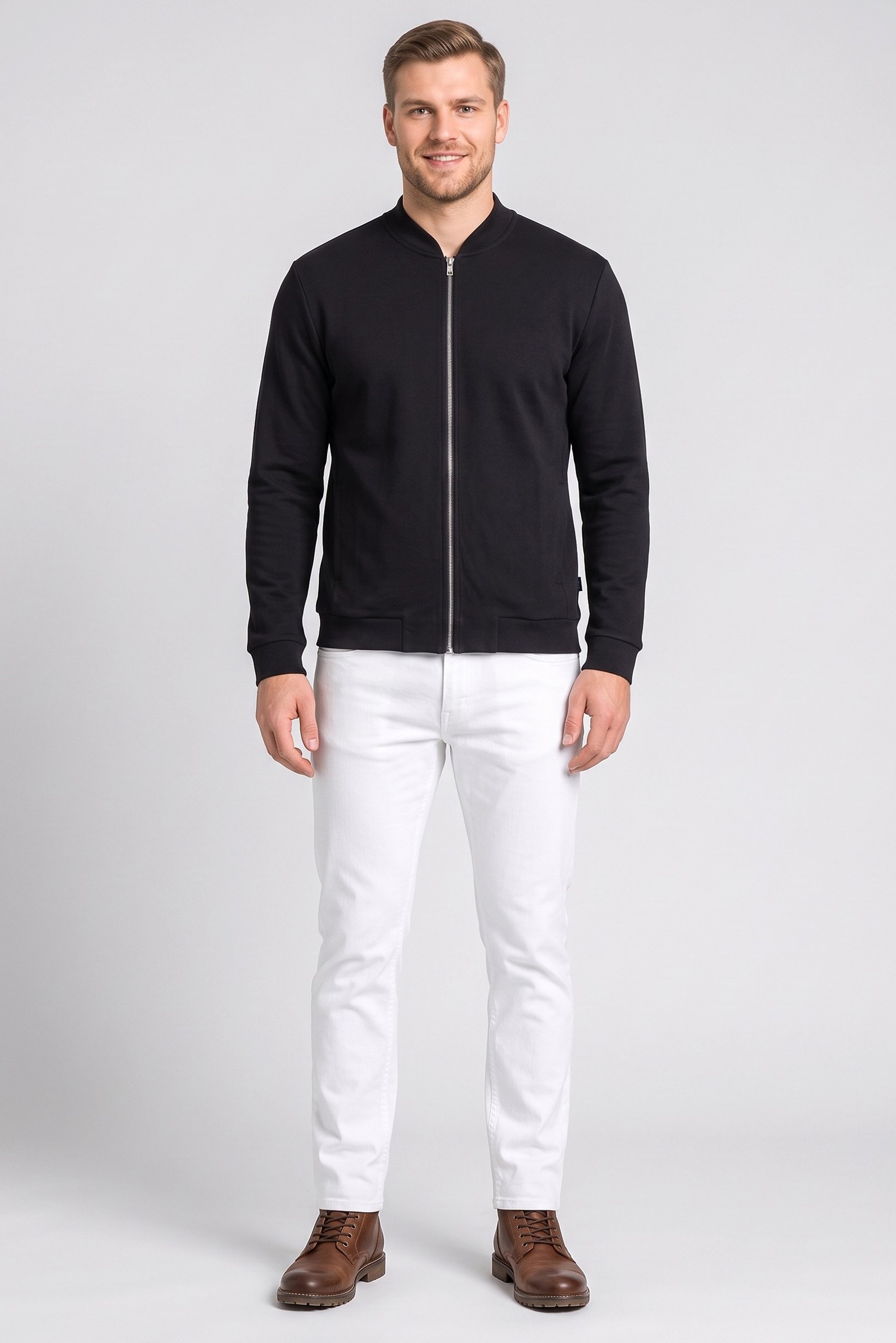 Men Plain Bomber Jacket, Black