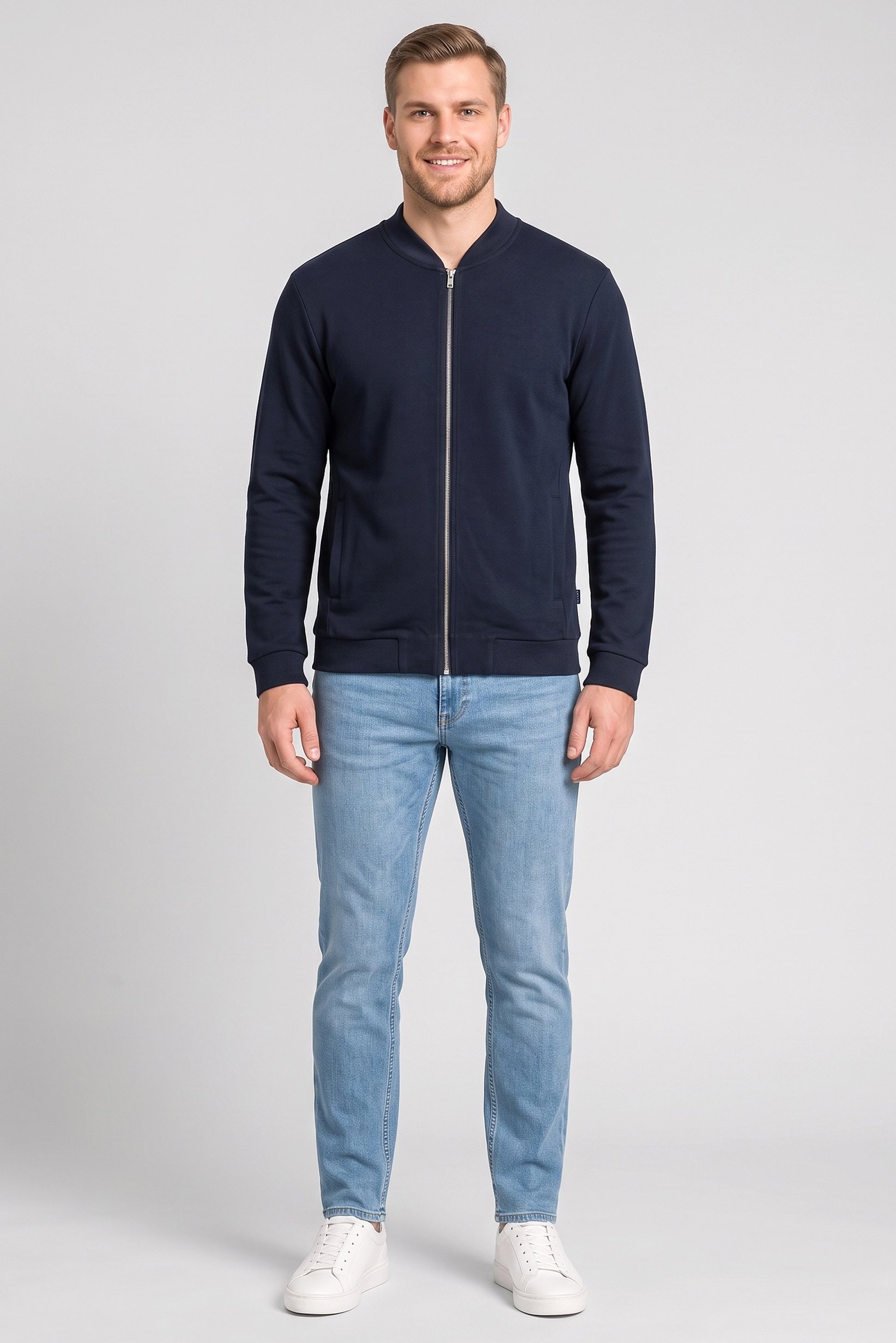 Men Plain Bomber Jacket, Navy