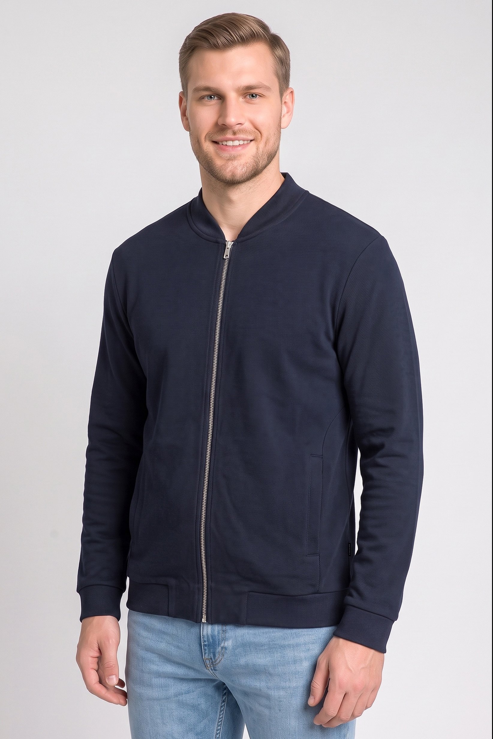 Men Plain Bomber Jacket, Navy