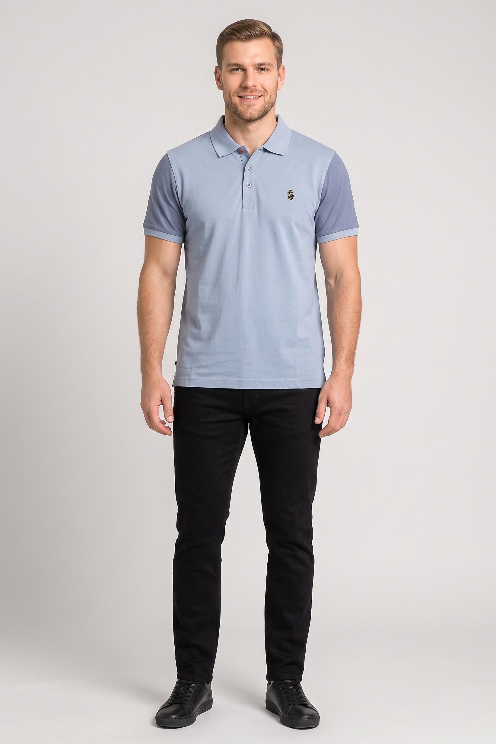 Men Sportswear Fit Short Sleeve Outdoor Polo Shirt, Sky Blue
