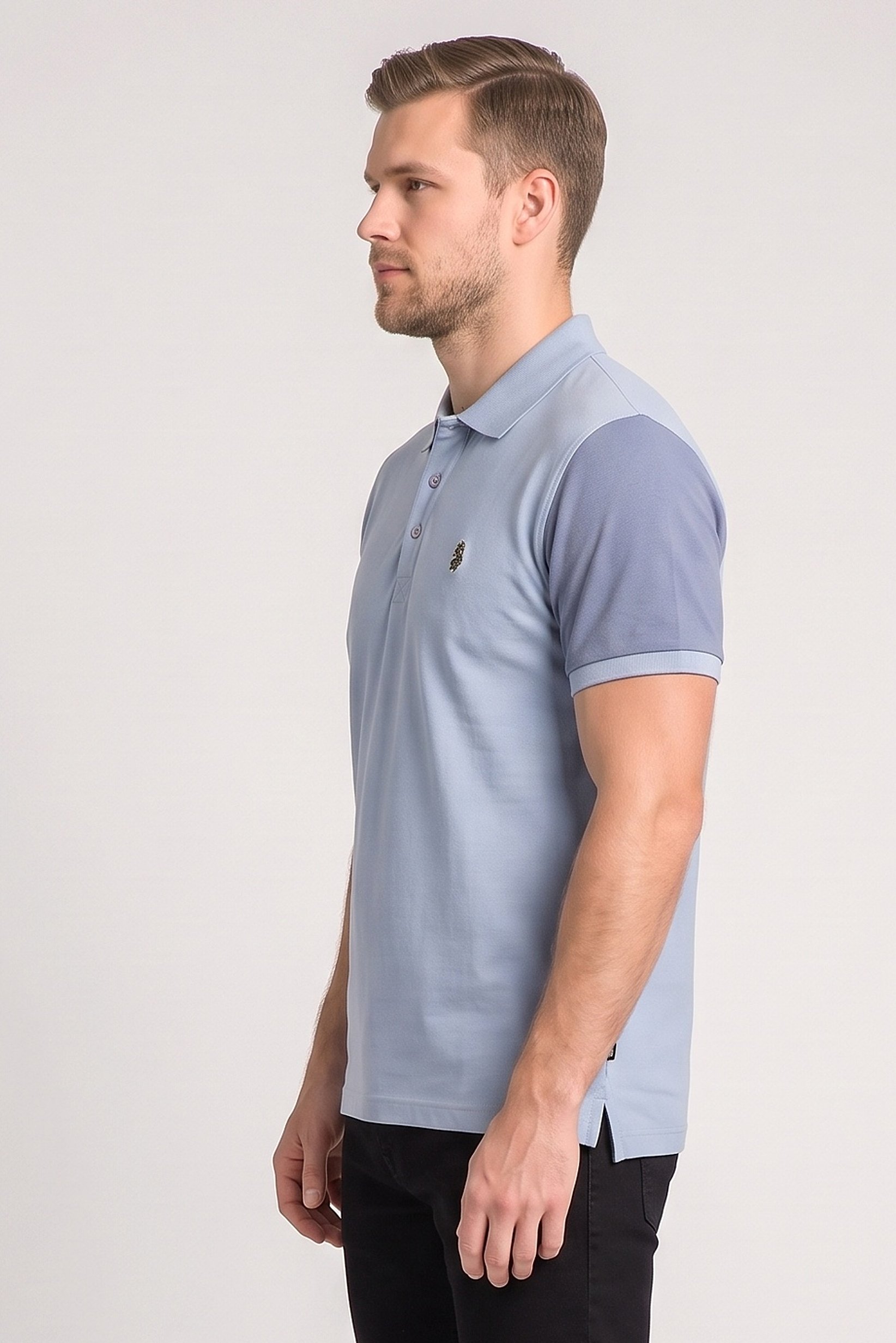 Men Sportswear Fit Short Sleeve Outdoor Polo Shirt, Sky Blue