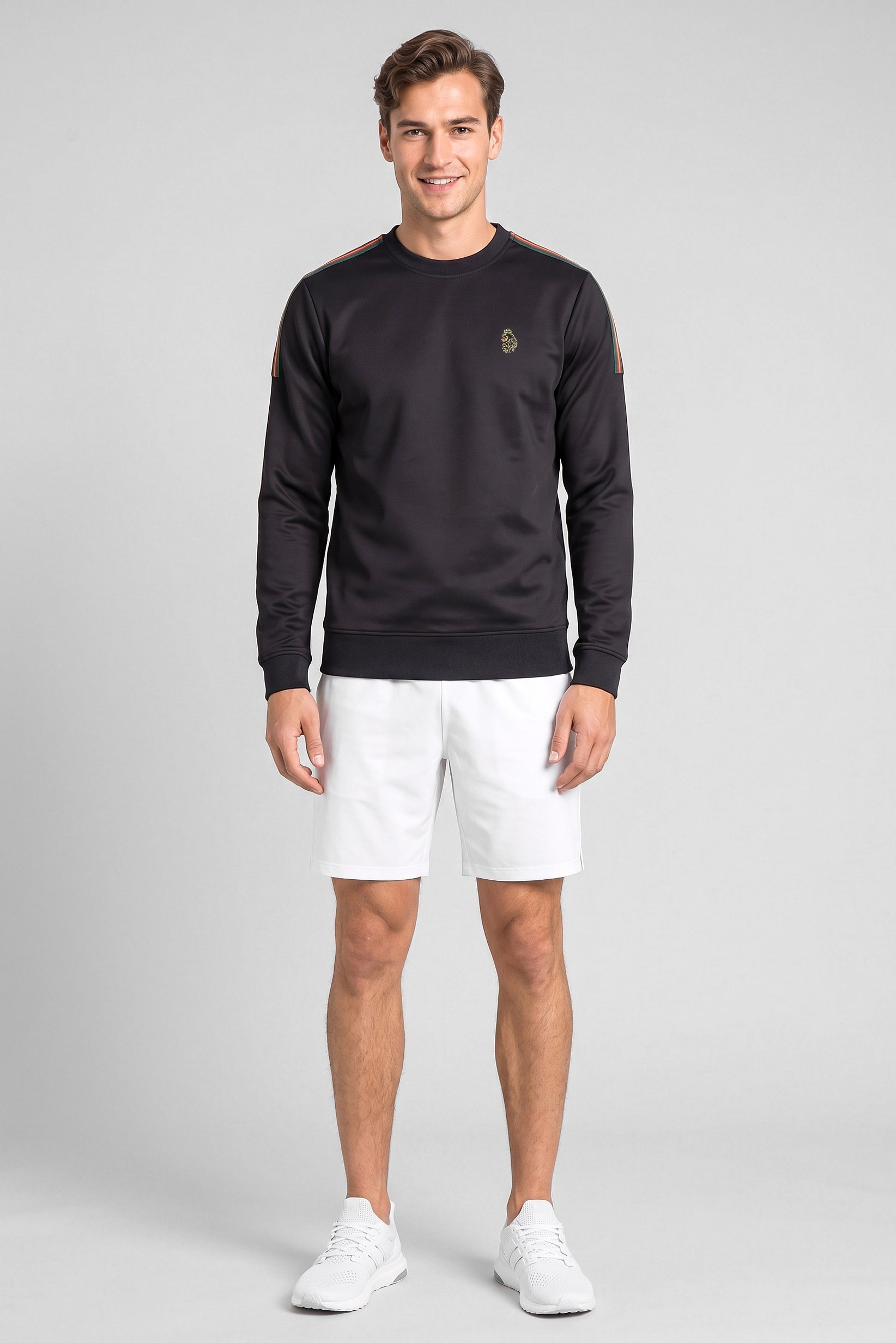 Men Crew Neck Brand Logo Long Sleeve Outdoor Sweatshirt, Black