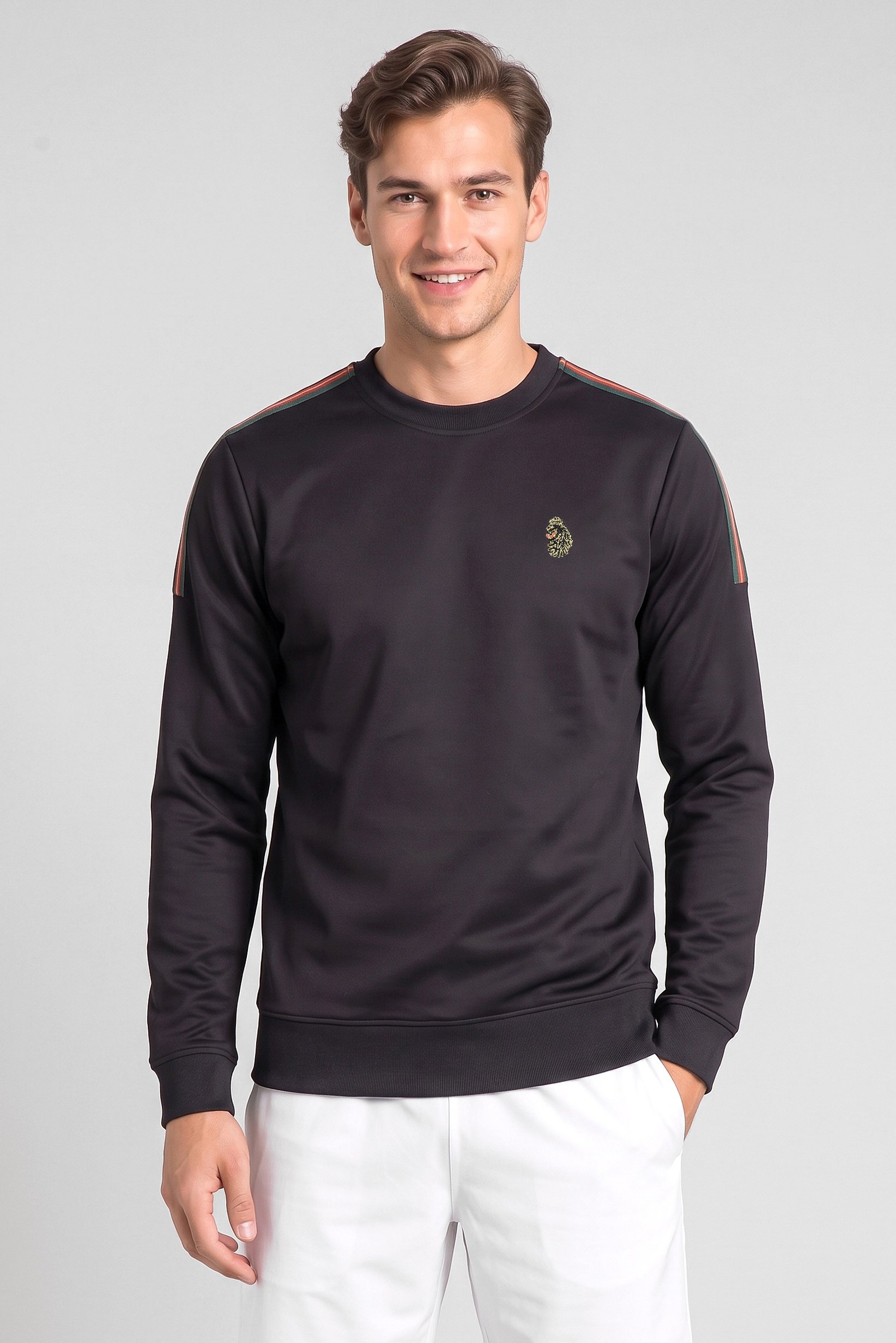 Men Crew Neck Brand Logo Long Sleeve Outdoor Sweatshirt, Black