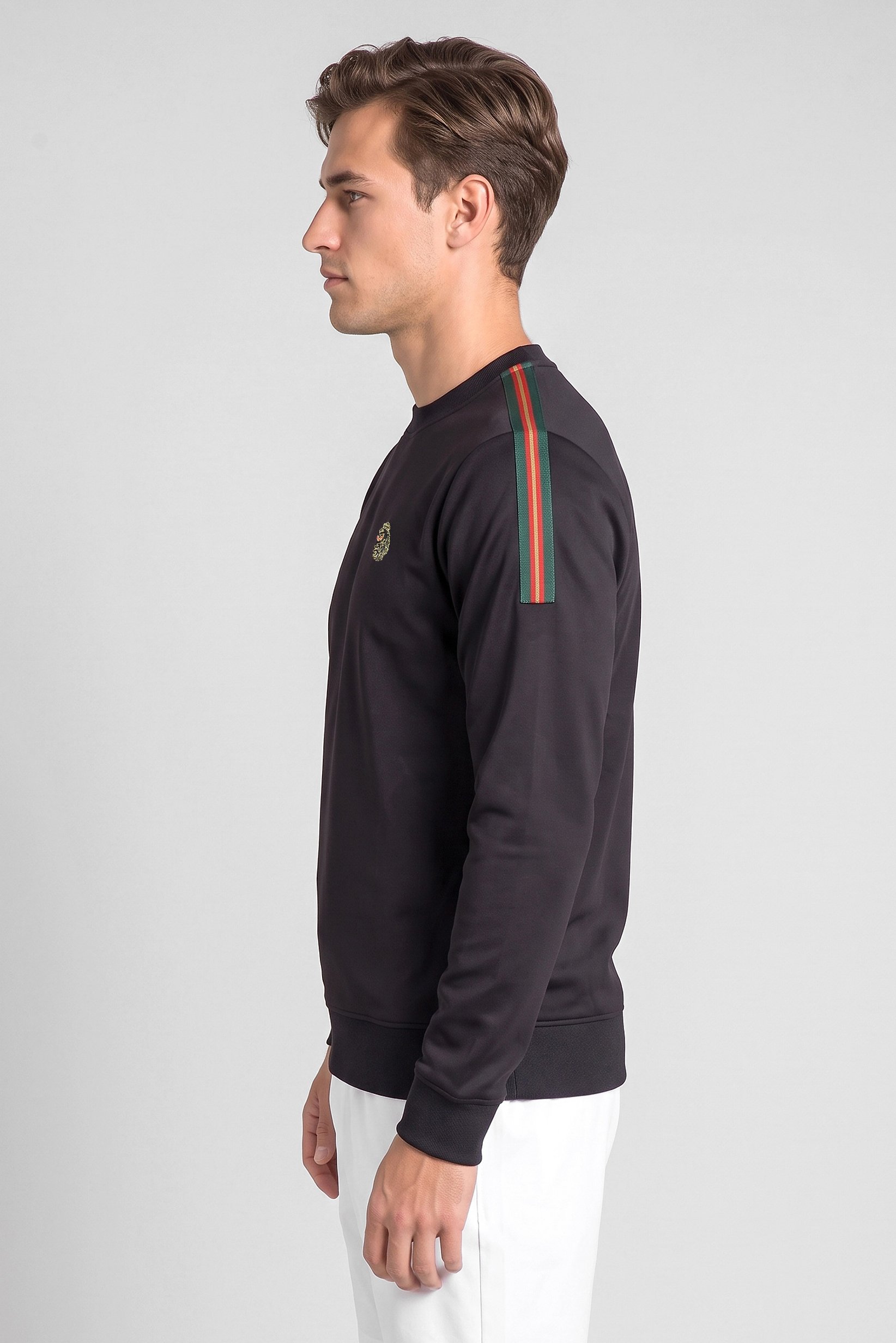 Men Crew Neck Brand Logo Long Sleeve Outdoor Sweatshirt, Black