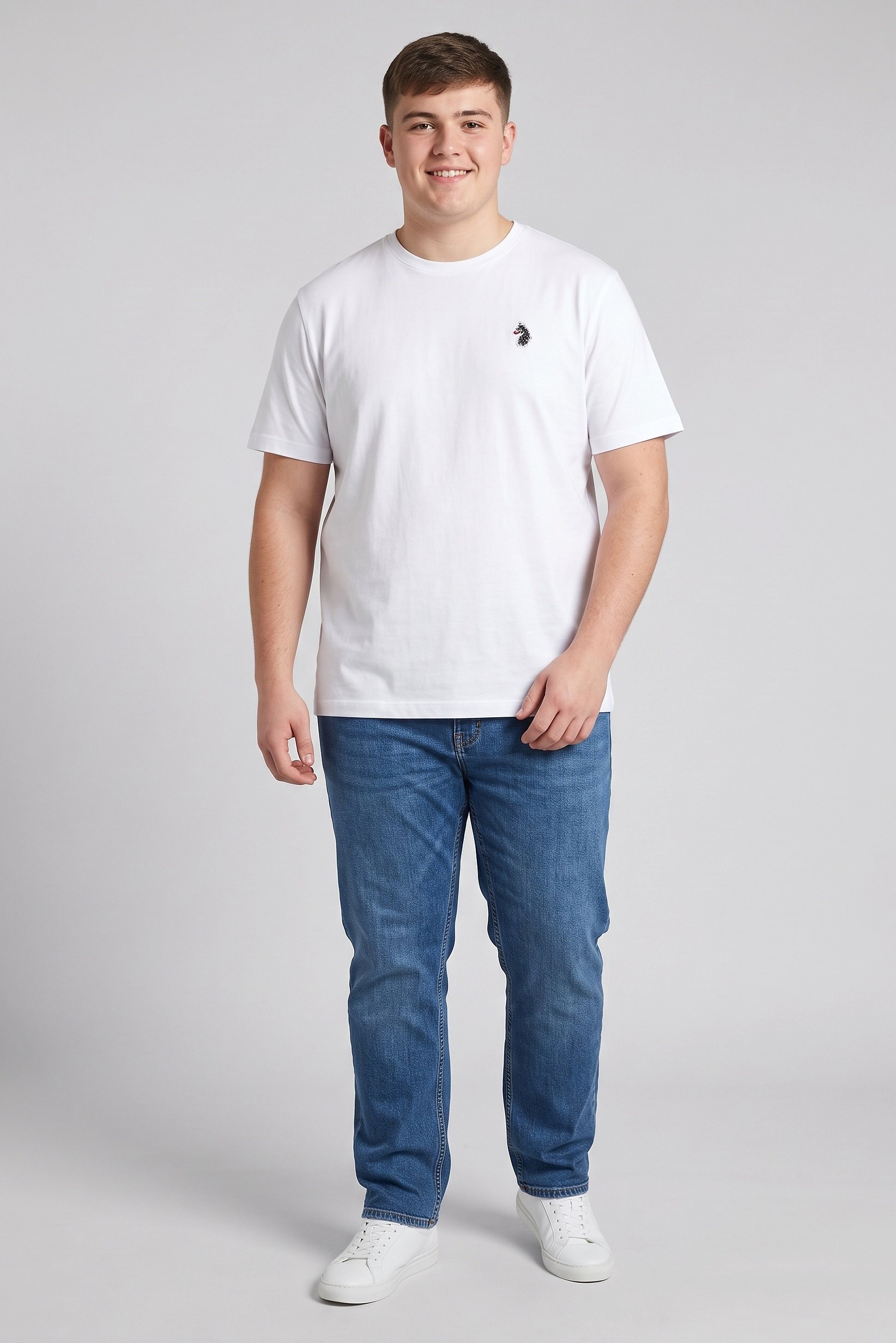 Men Crew Neck Short Sleeve Brand Logo T-Shirt, White