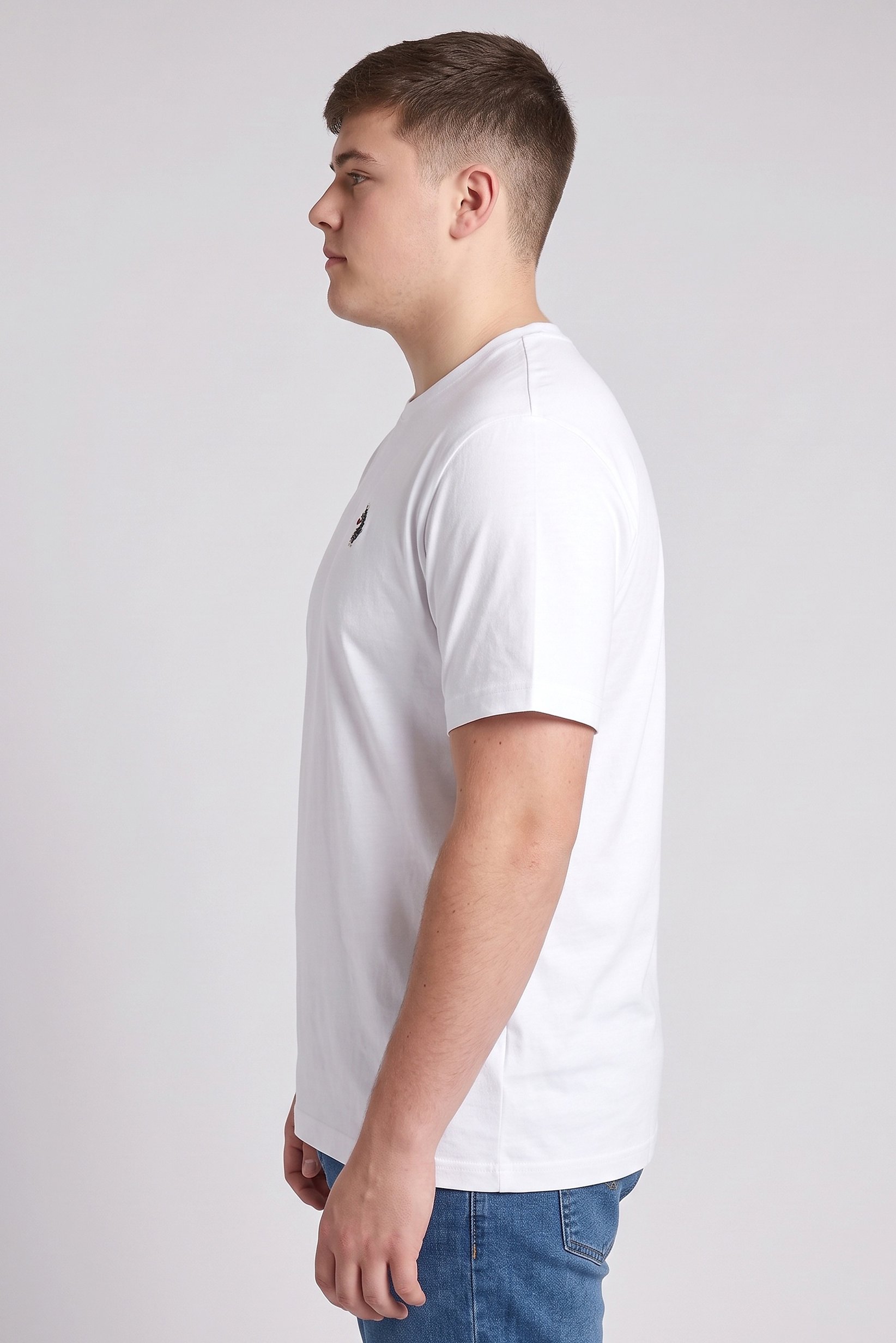 Men Crew Neck Short Sleeve Brand Logo T-Shirt, White