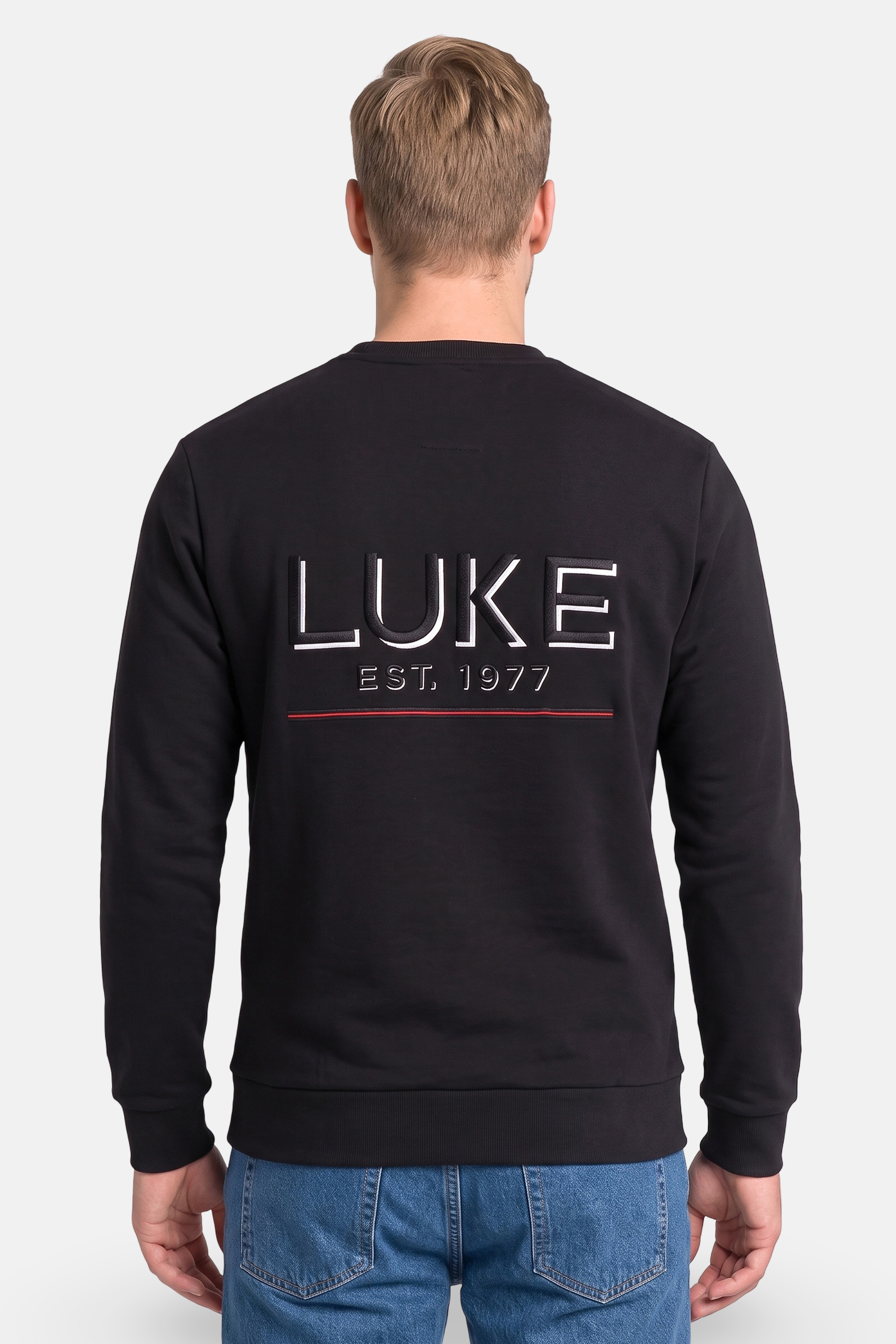 Men Crew Neck Embroidered Logo Long Sleeve Sweatshirt, Black