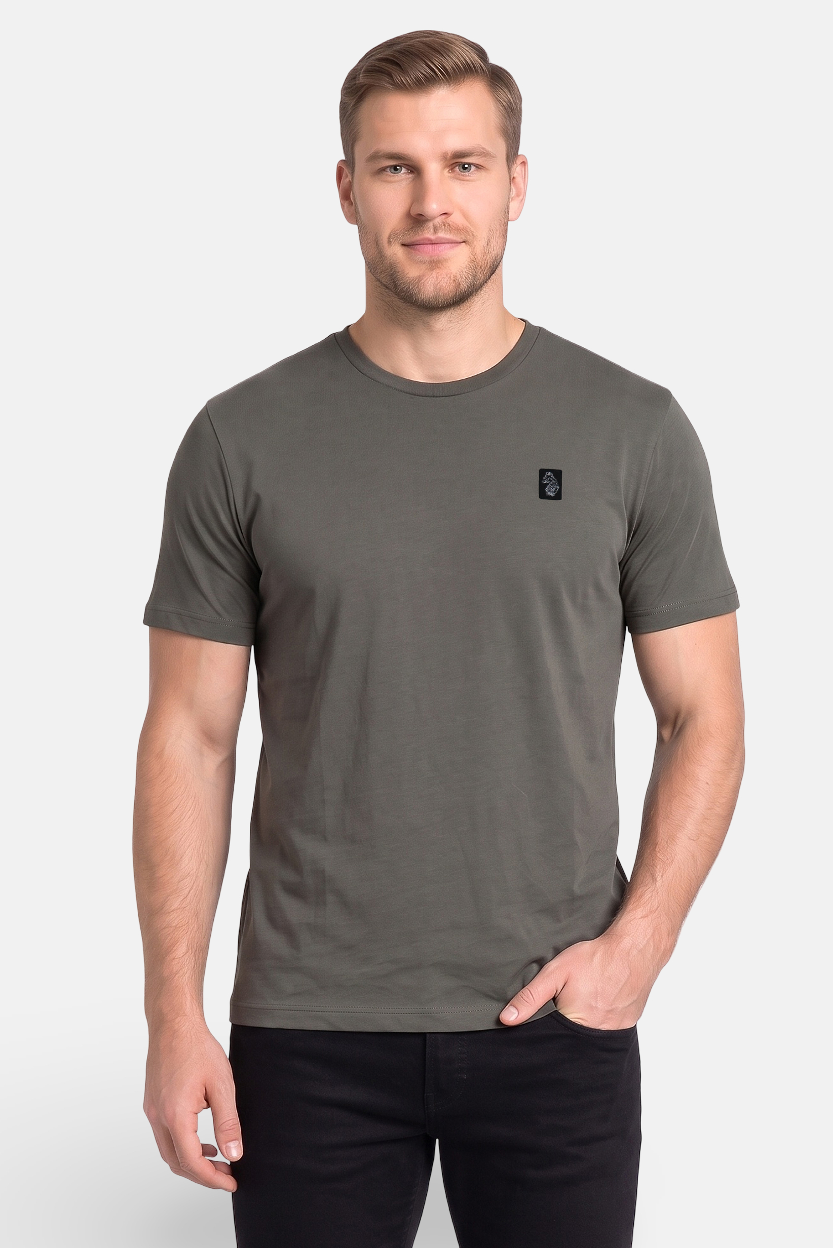 Men Crew Neck Short Sleeve Brand Logo T-Shirt, Green