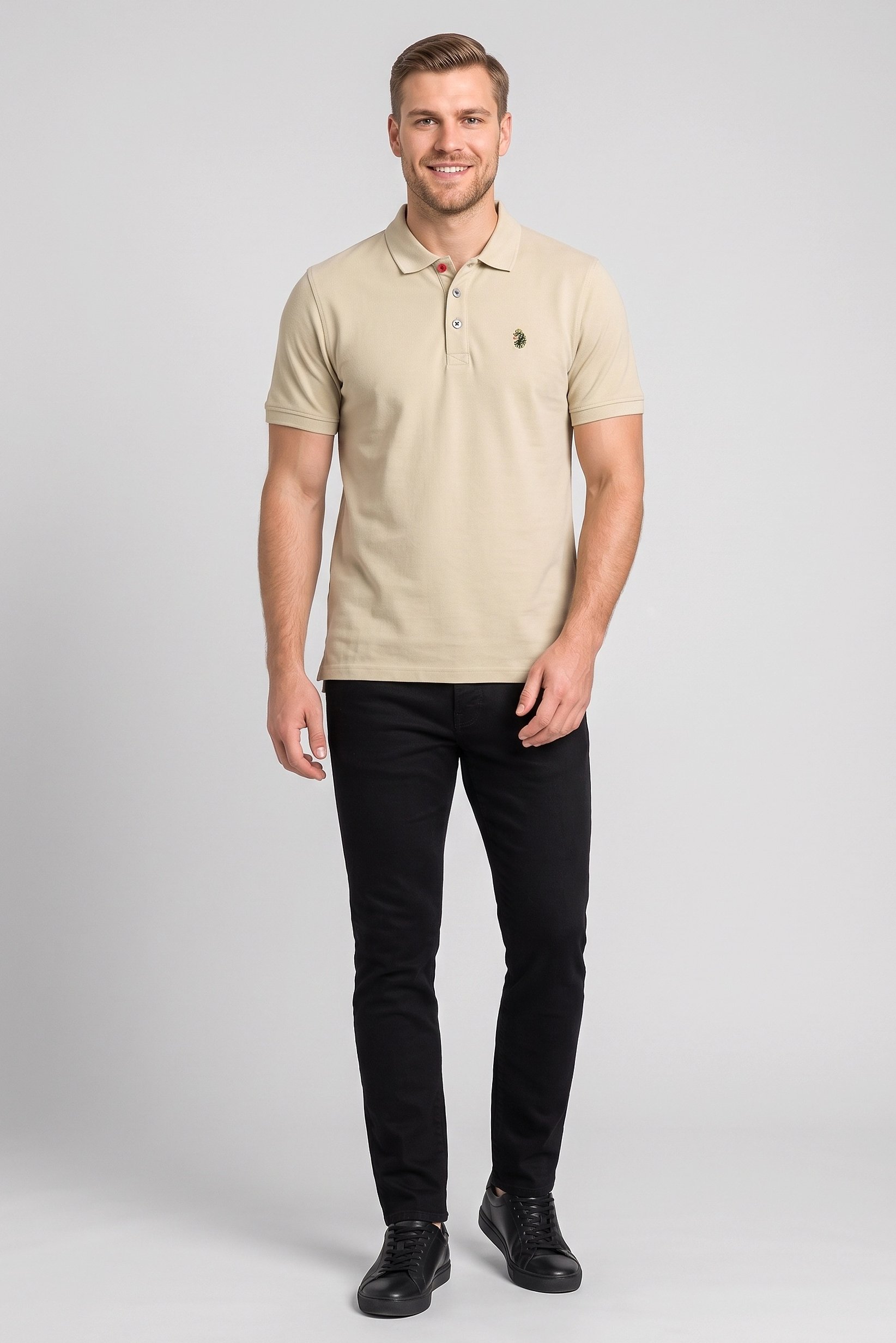 Men Sportswear Fit Short Sleeve Outdoor Polo Shirt, Beige