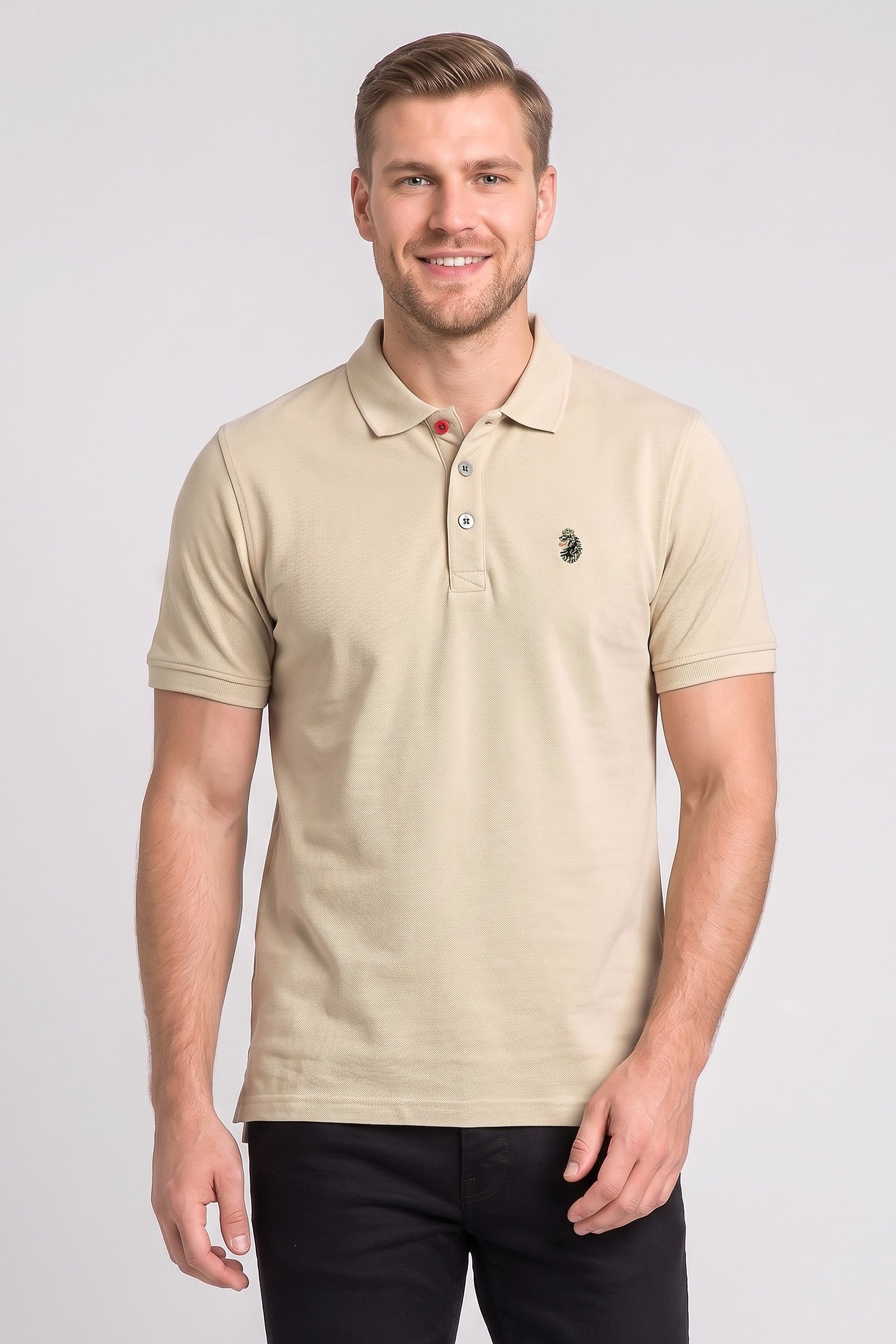 Men Sportswear Fit Short Sleeve Outdoor Polo Shirt, Beige