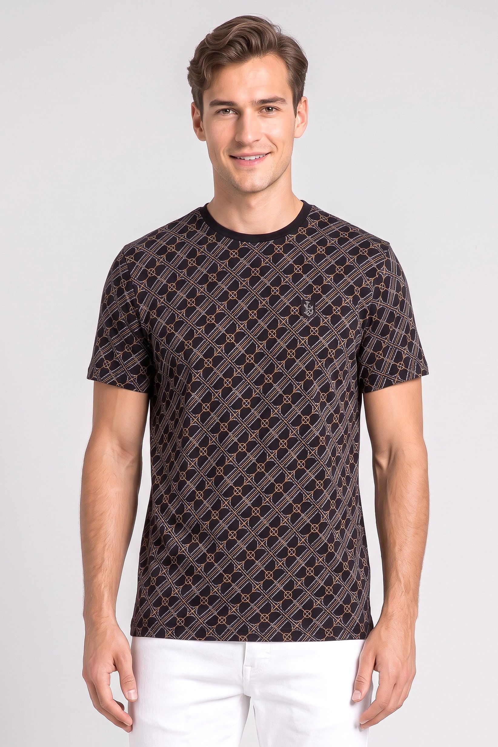 Men Crew Neck Short Sleeve Allover Print T-Shirt, Multicolor