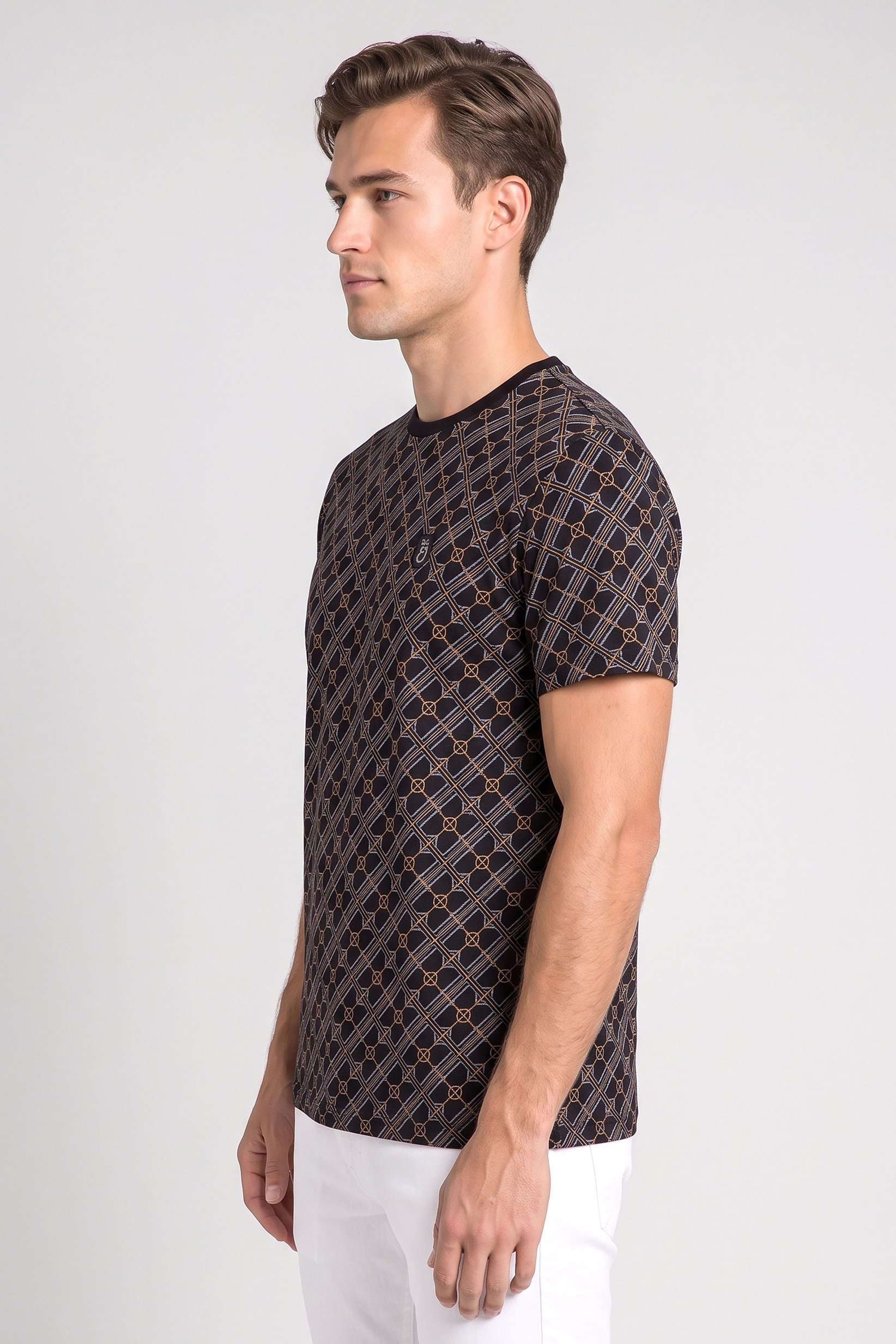 Men Crew Neck Short Sleeve Allover Print T-Shirt, Multicolor