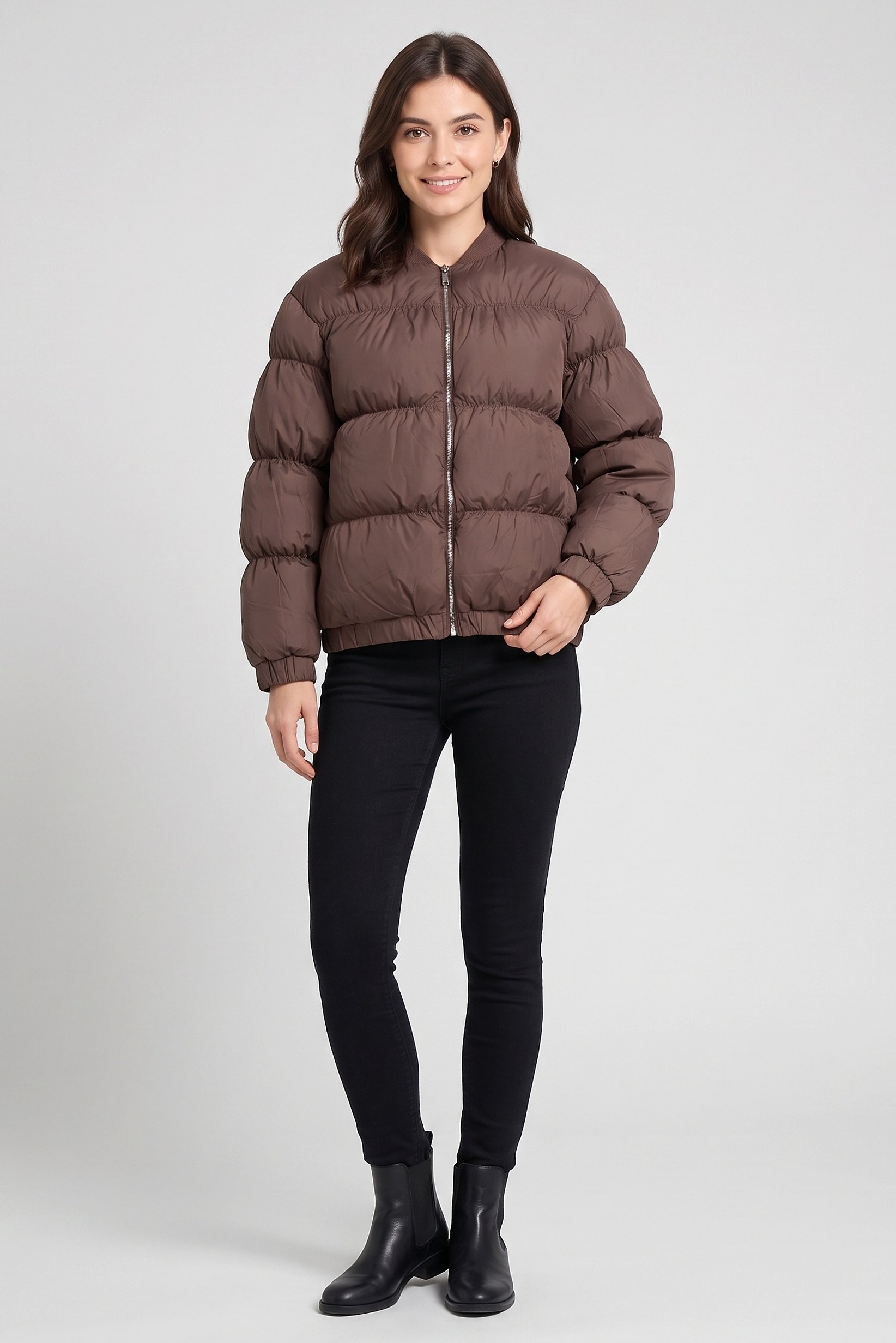 Women Quilted Puffer Jacket, Brown