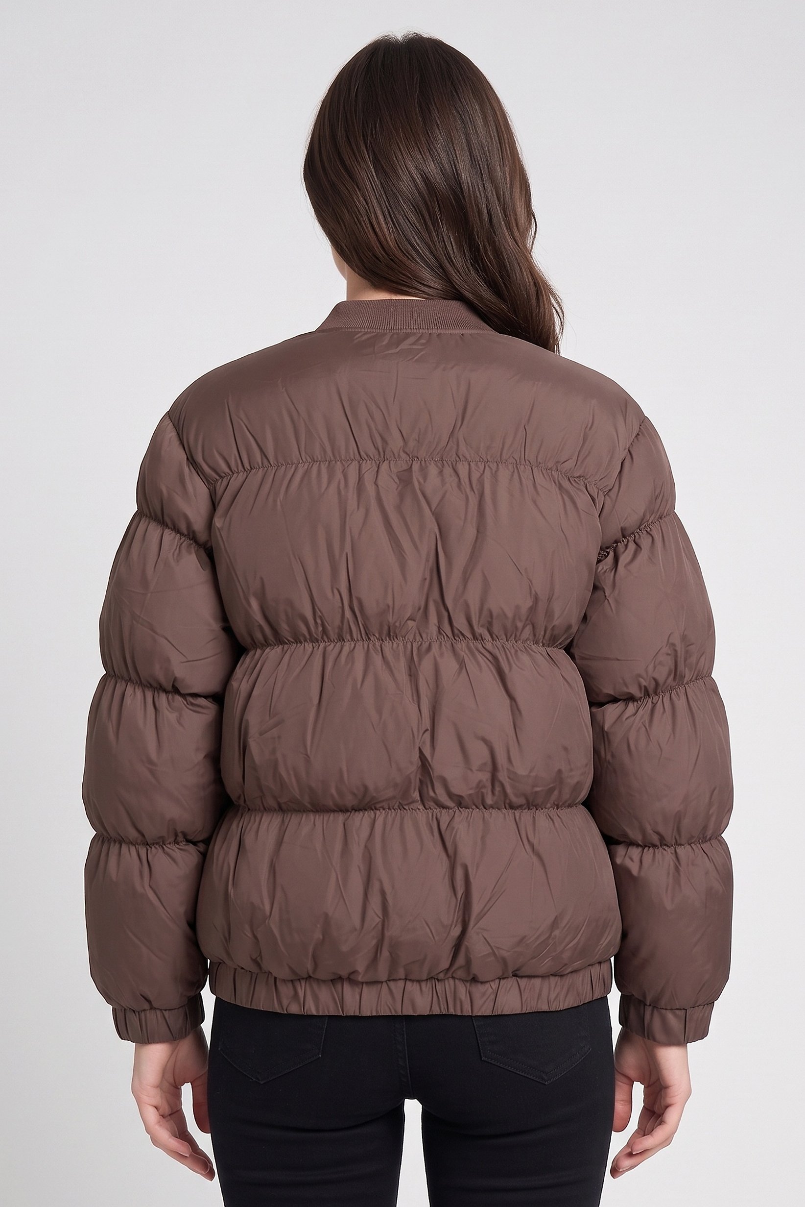 Women Quilted Puffer Jacket, Brown