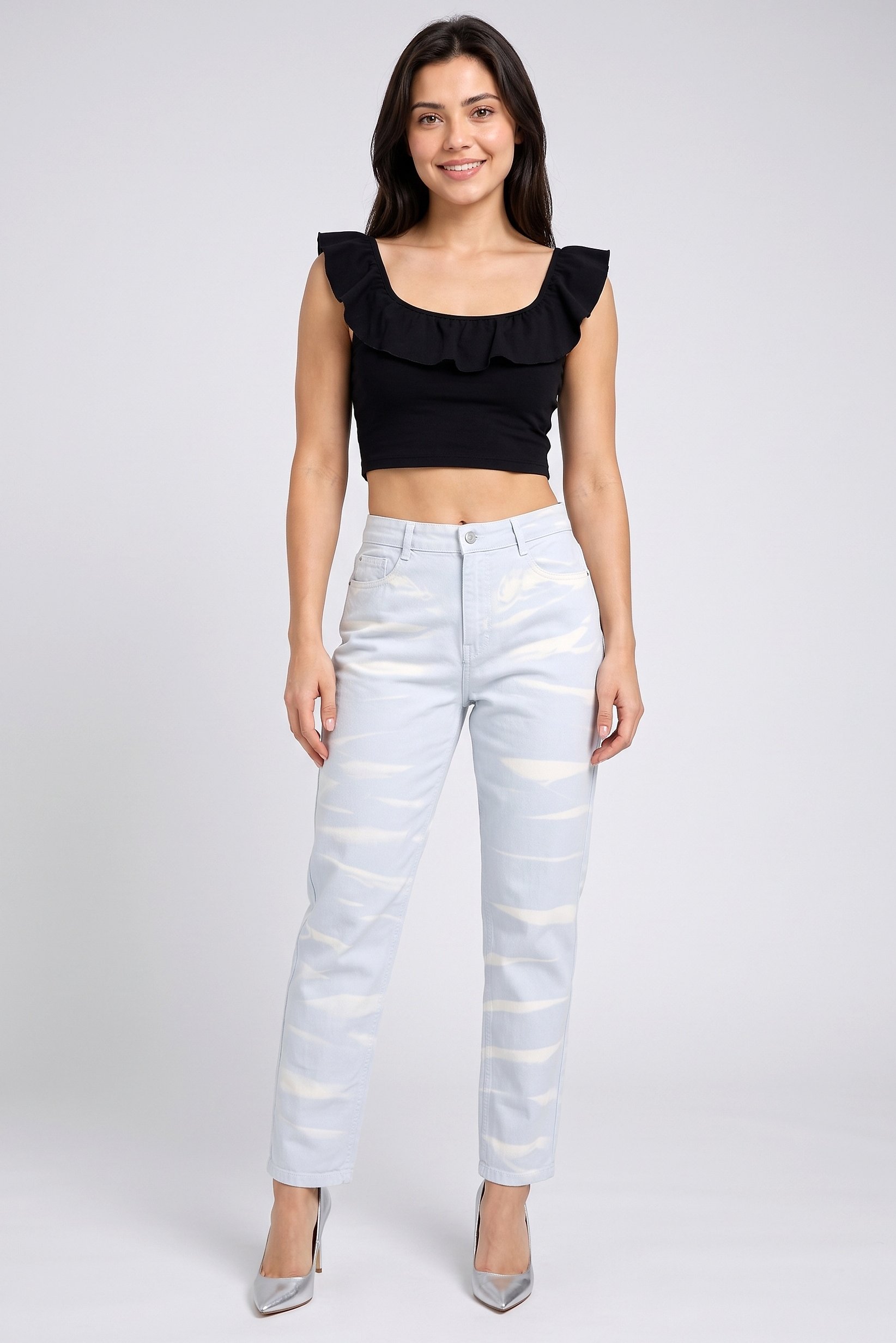 Women Regular Fit Tie Dye Non-Stretchable Jeans, Light Blue