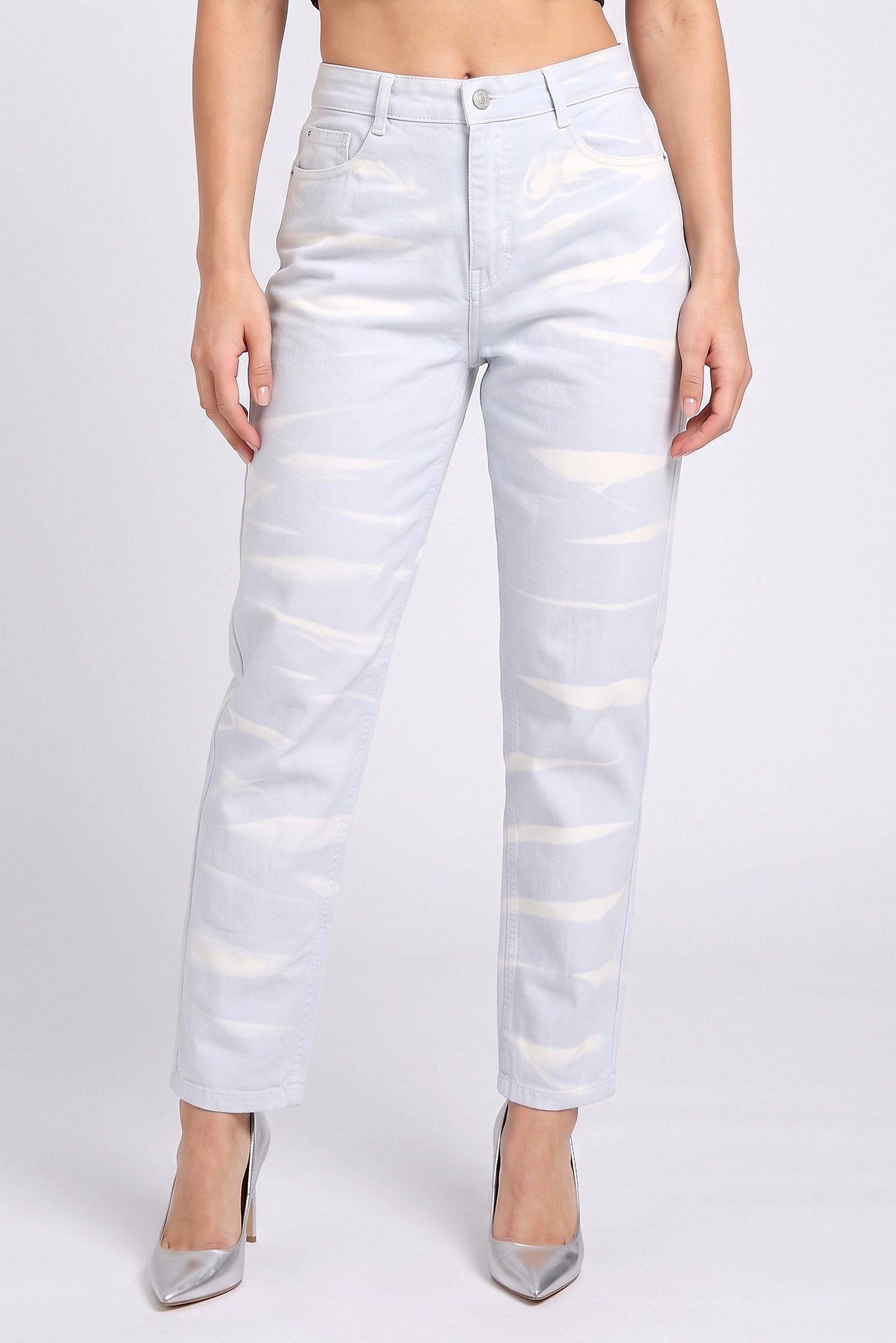 Women Regular Fit Tie Dye Non-Stretchable Jeans, Light Blue