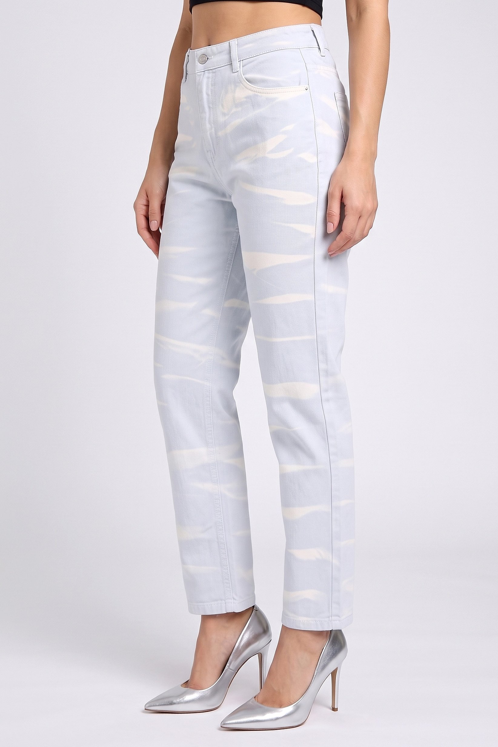 Women Regular Fit Tie Dye Non-Stretchable Jeans, Light Blue