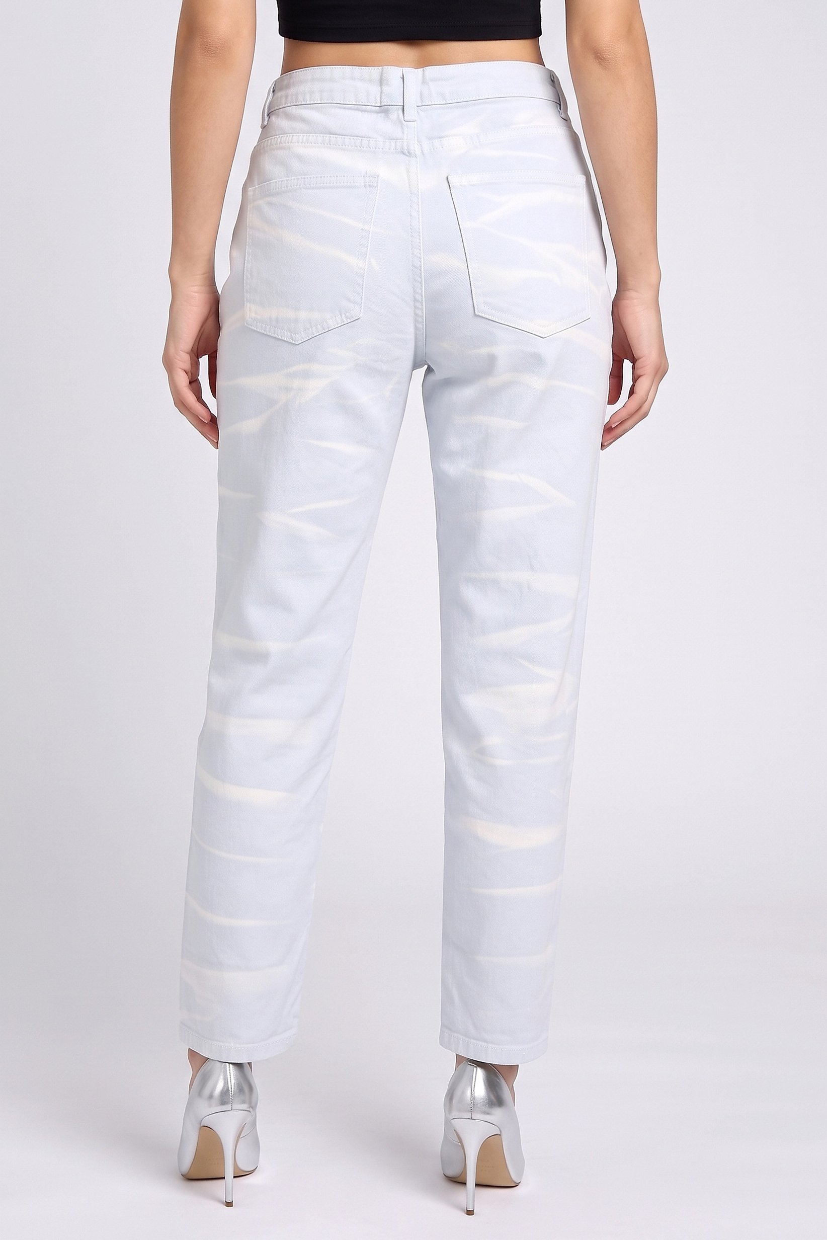 Women Regular Fit Tie Dye Non-Stretchable Jeans, Light Blue