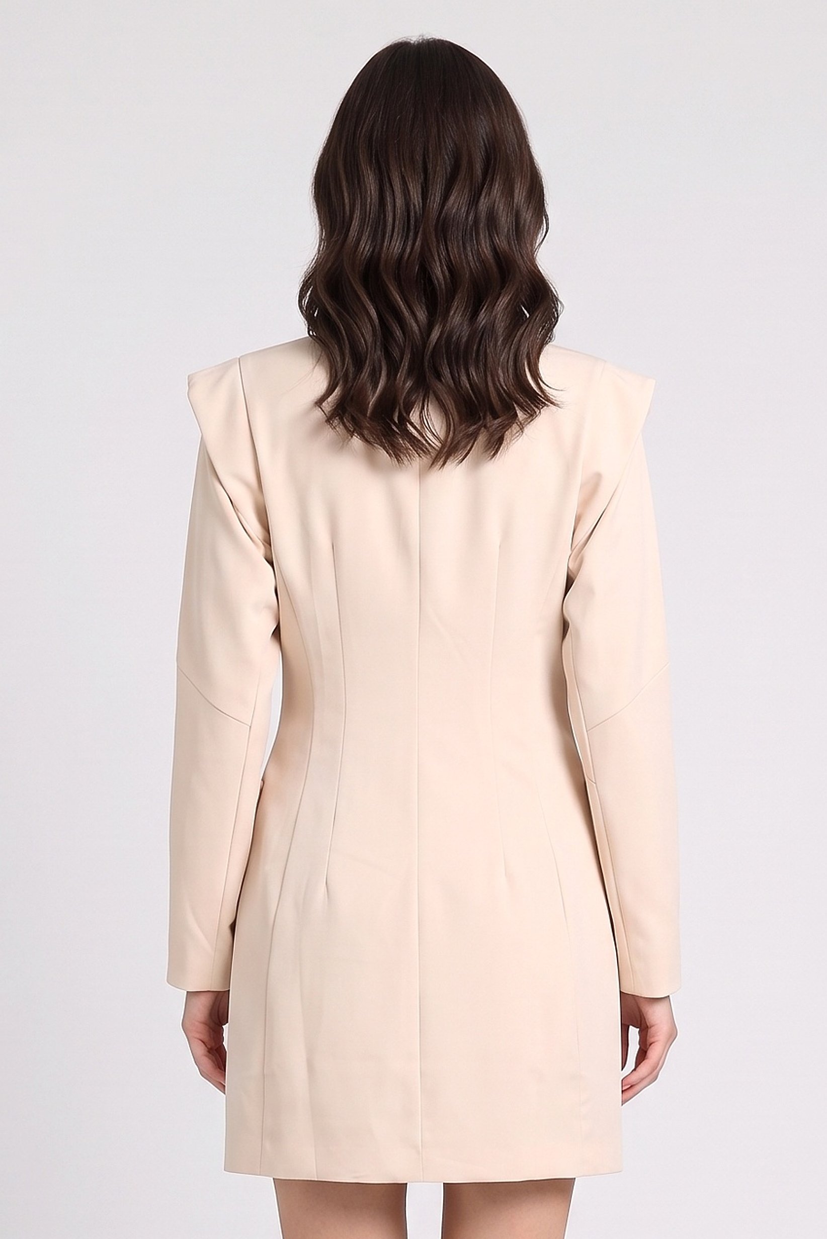 Women Solid Blazer Dress, Cream