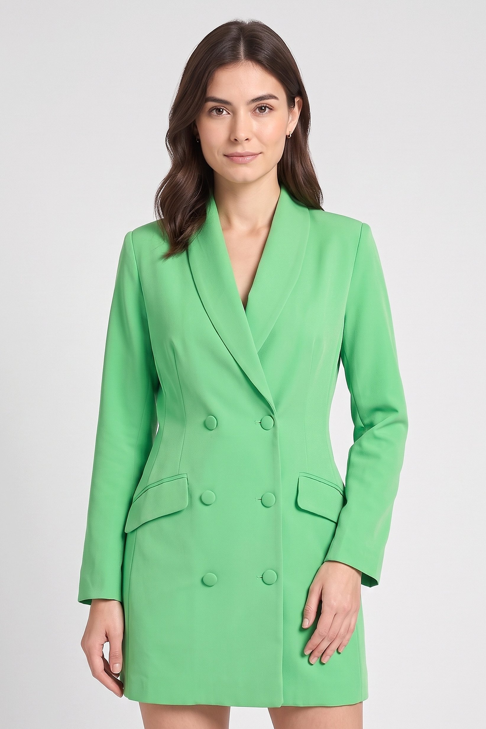Women Solid Blazer Dress, Green